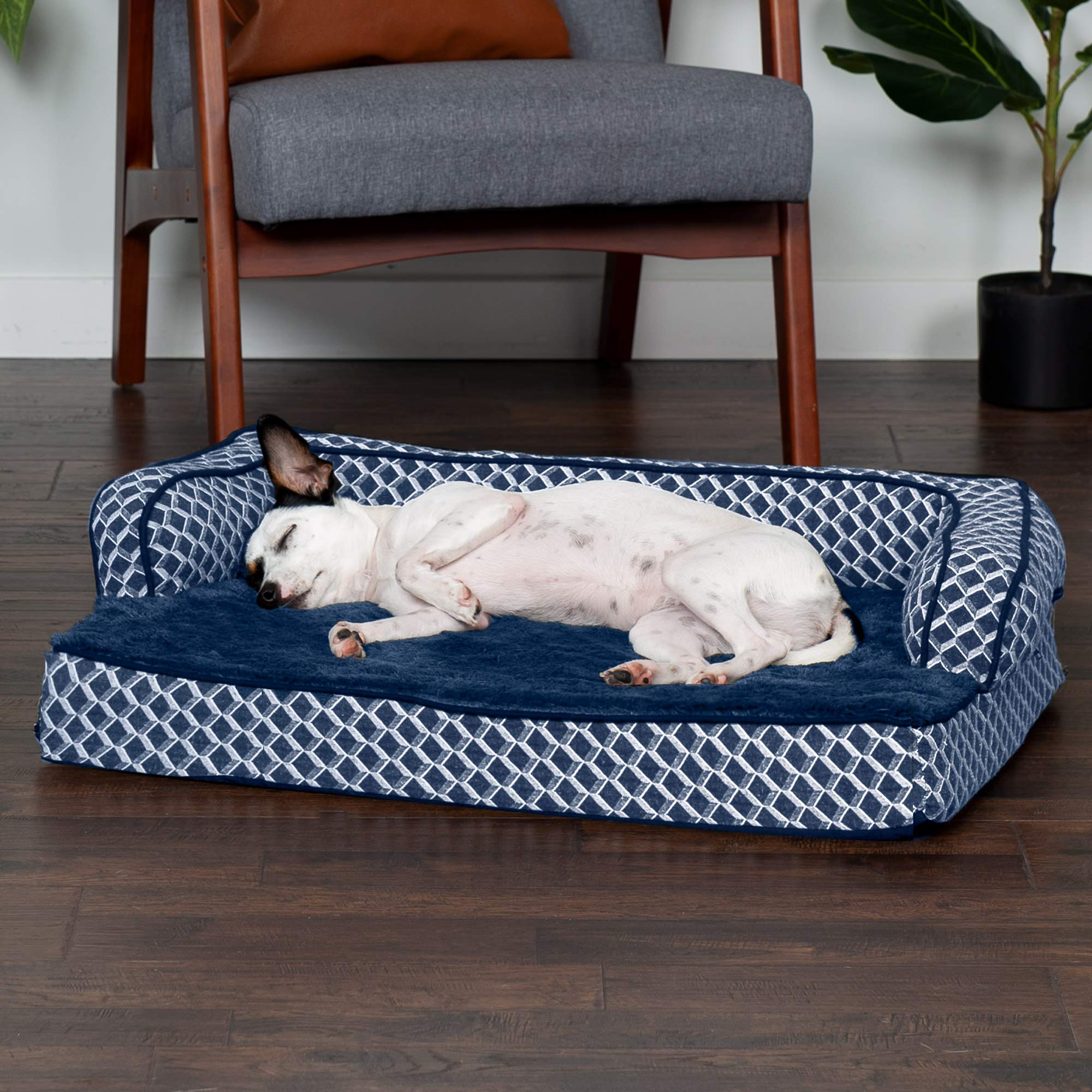 Furhaven Medium Orthopedic Dog Bed Comfy Couch Plush & Decor Sofa-Style W/ Removable Washable Cover - Diamond Blue, Medium