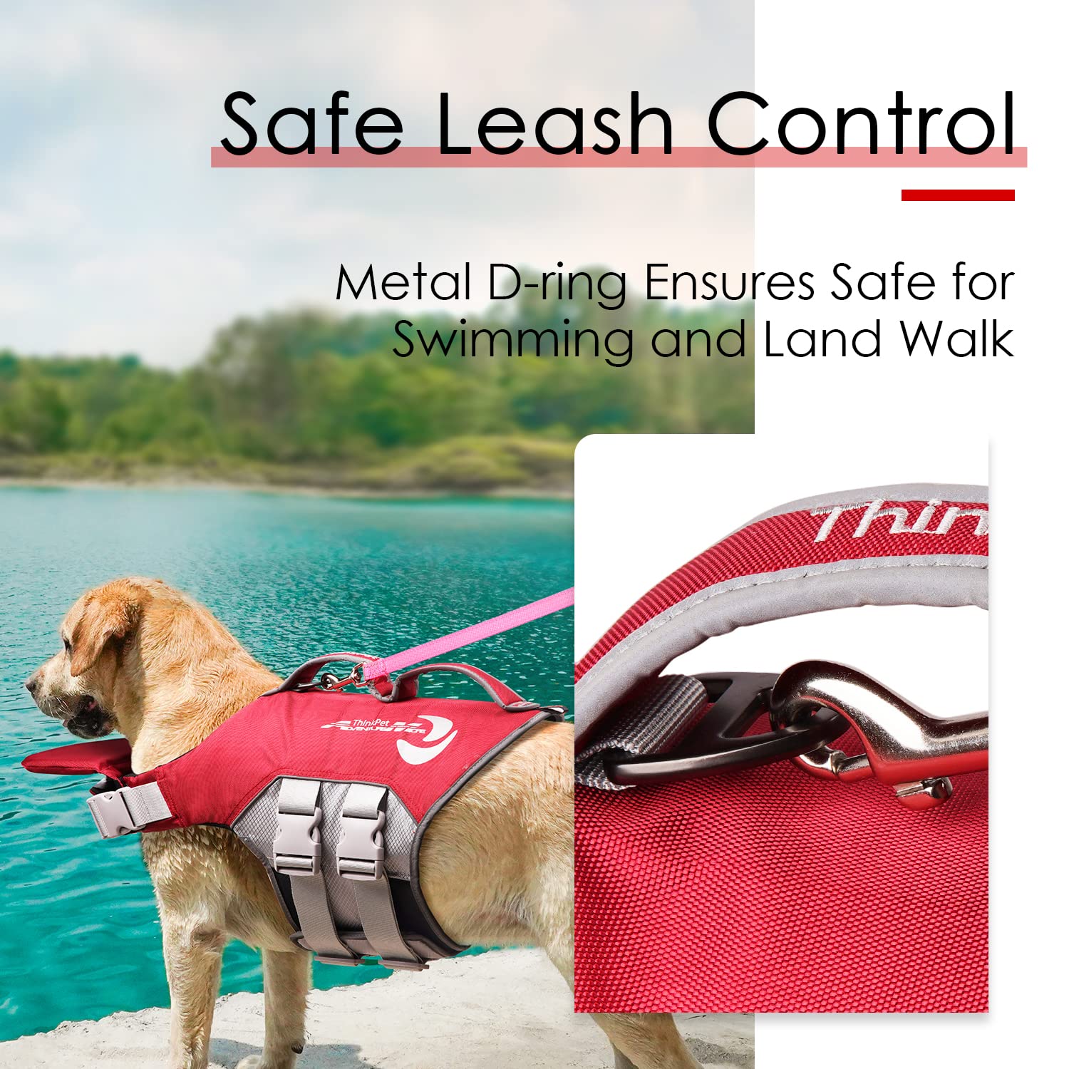 Thinkpet Dog Life Jacket Reflective Lifesaver Floating Vest Adjustable Red