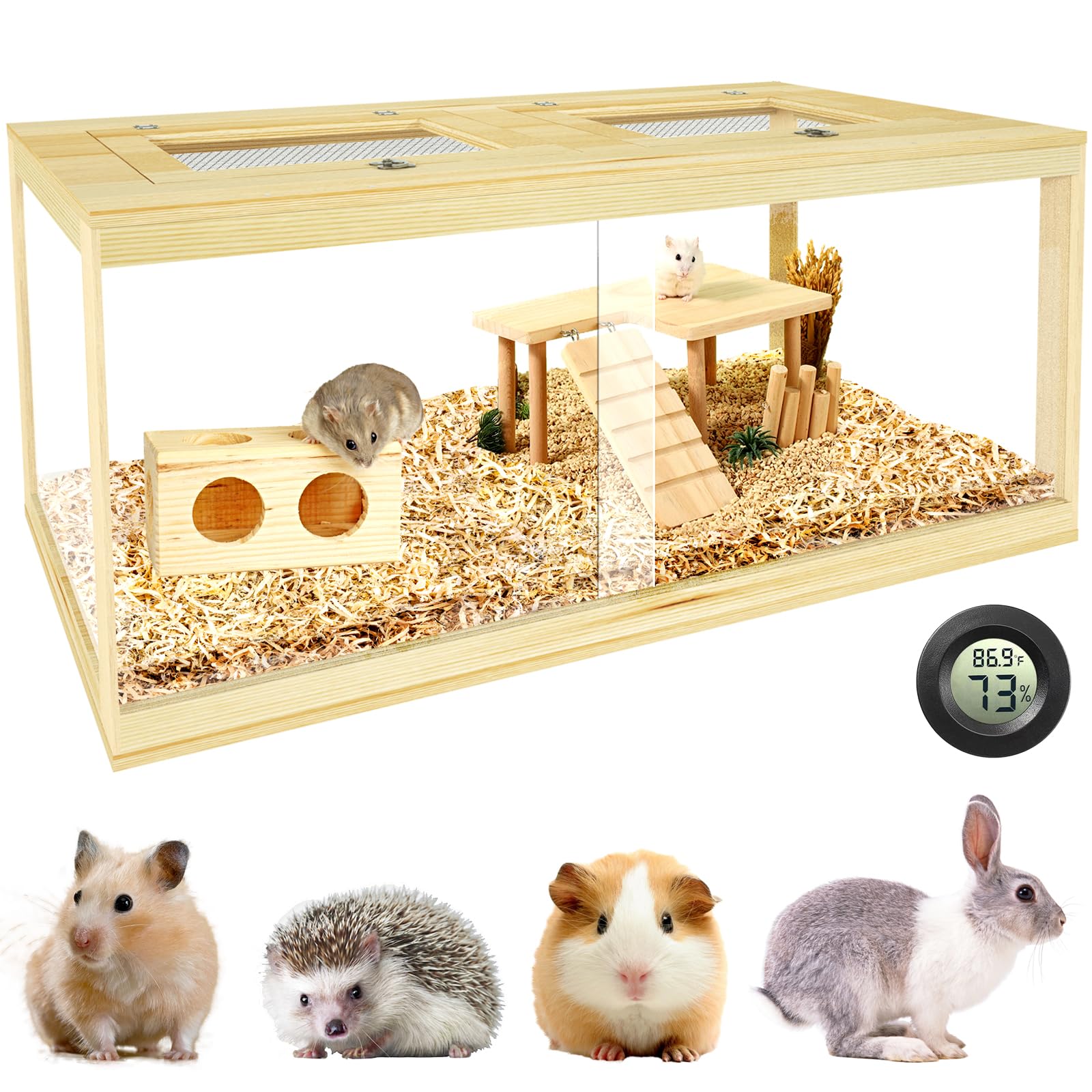 Large Hamster Cage 48'', Front Opening Lockable Sliding Door Gerbil Cage, Dwarf Hamster Cage With Metal Mesh Roof, Chewproof Syr