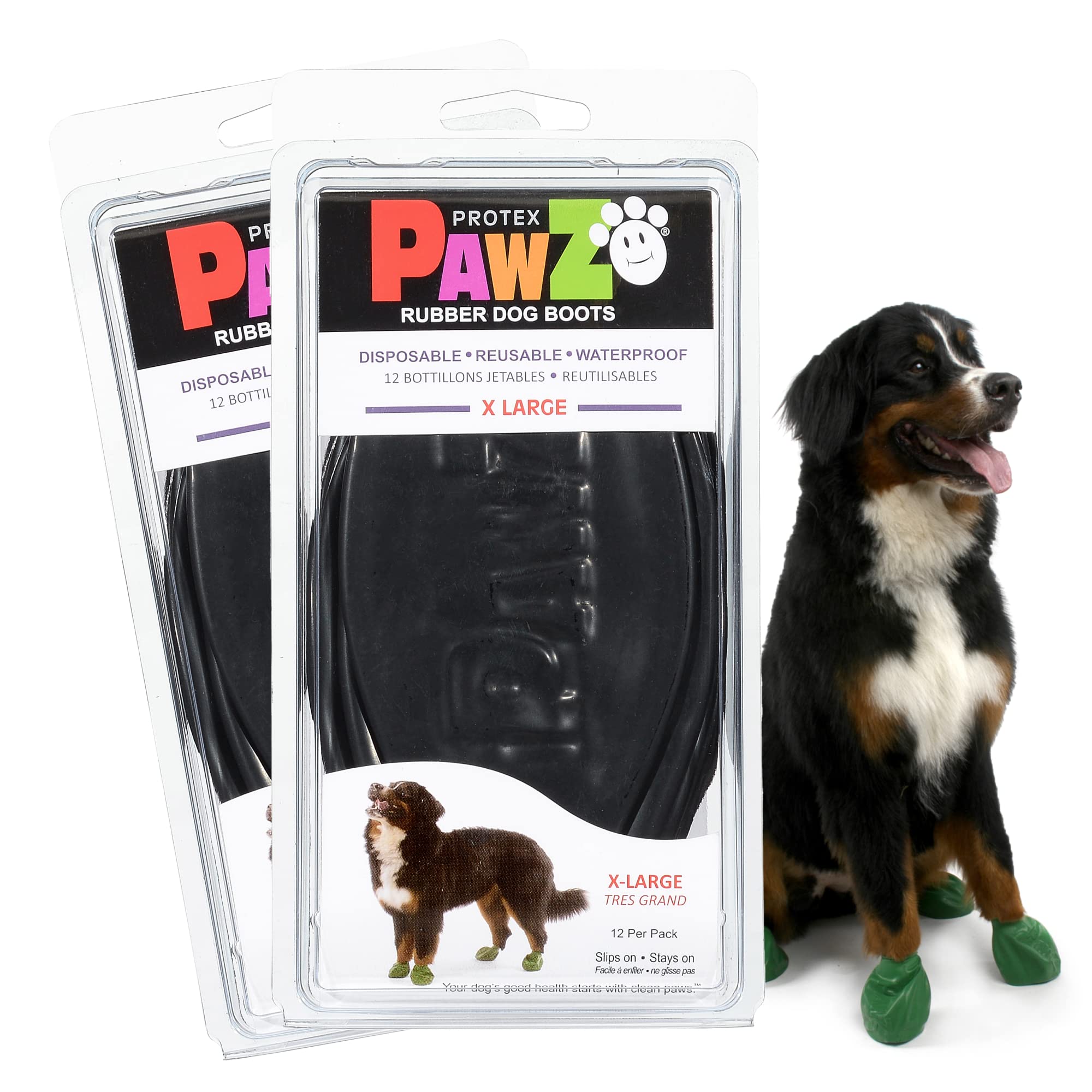 PawZ Rubber Dog Boots for Paws 4'' and Up, 24 Total (2 Packs of 12) - All-Weather Dog Booties for Hot Pavement, Snow, Mud, and R