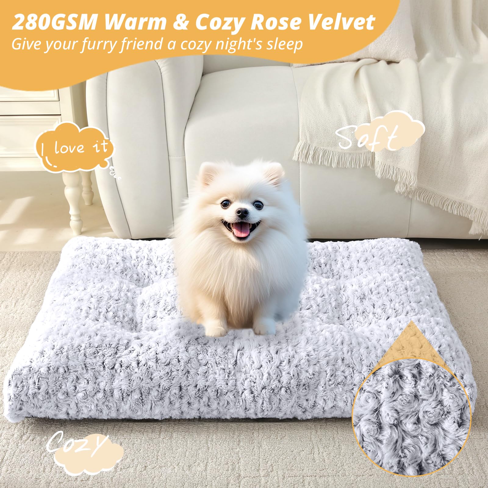 Jollyvogue Pet-Beds, 280G Rose Velvet Dog Mat, Machine Wash, Fits Kennel Cage And Cat Bed Mat, 47.0' L X 29.0' W X 4.0' Th, G