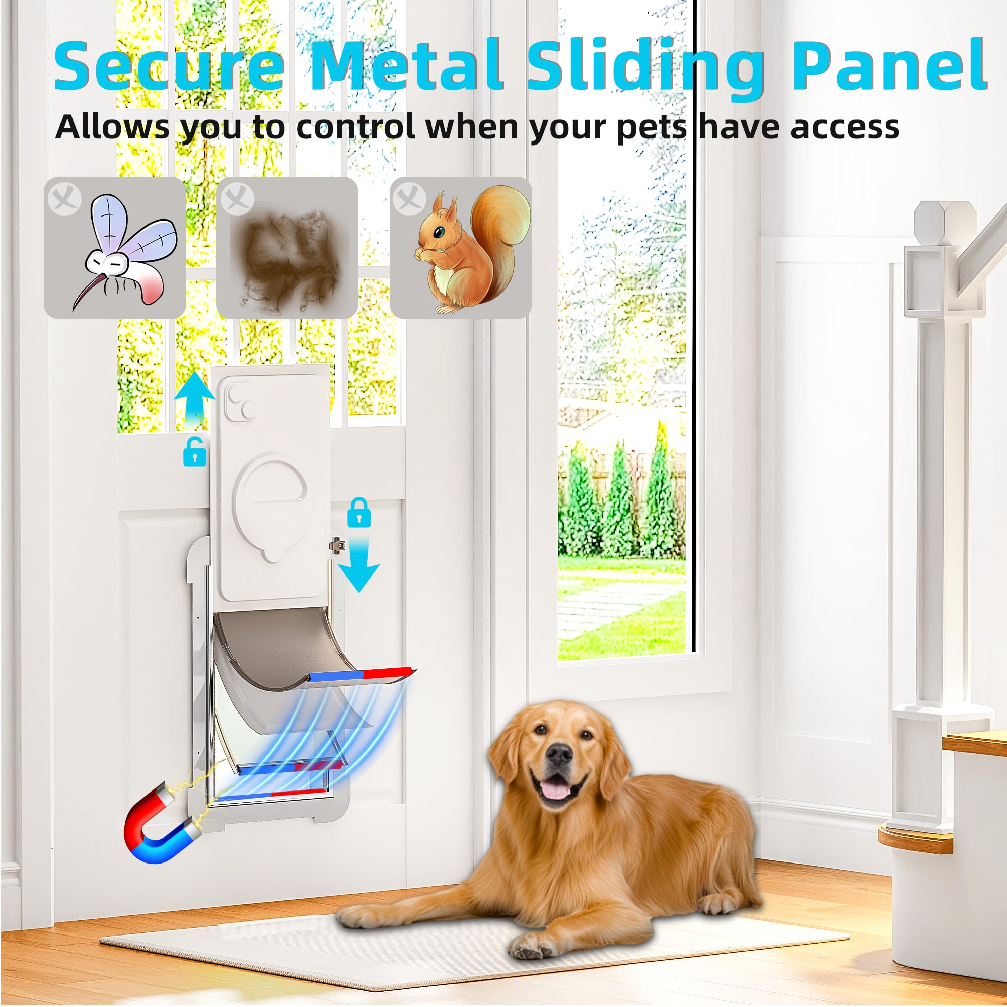 3-Flap Steel Large Dog Door For Exterior Doors With Sliding Lock Panel, Energy-Efficient Insulated Pet Door, Extreme Weather Dog