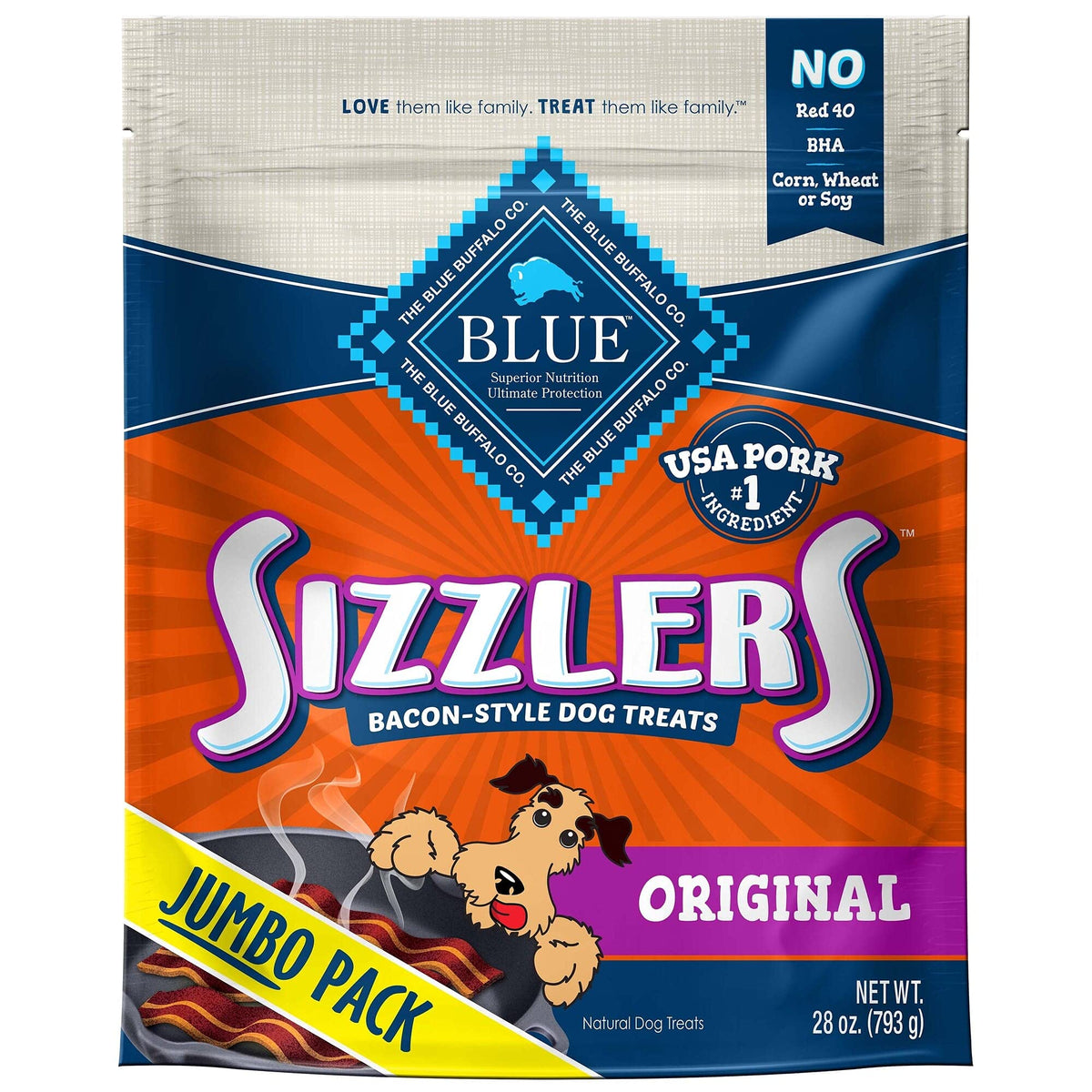 Blue Buffalo Sizzlers Natural Bacon-Style Soft-Moist Dog Treats, Original Pork 28-Oz Bag