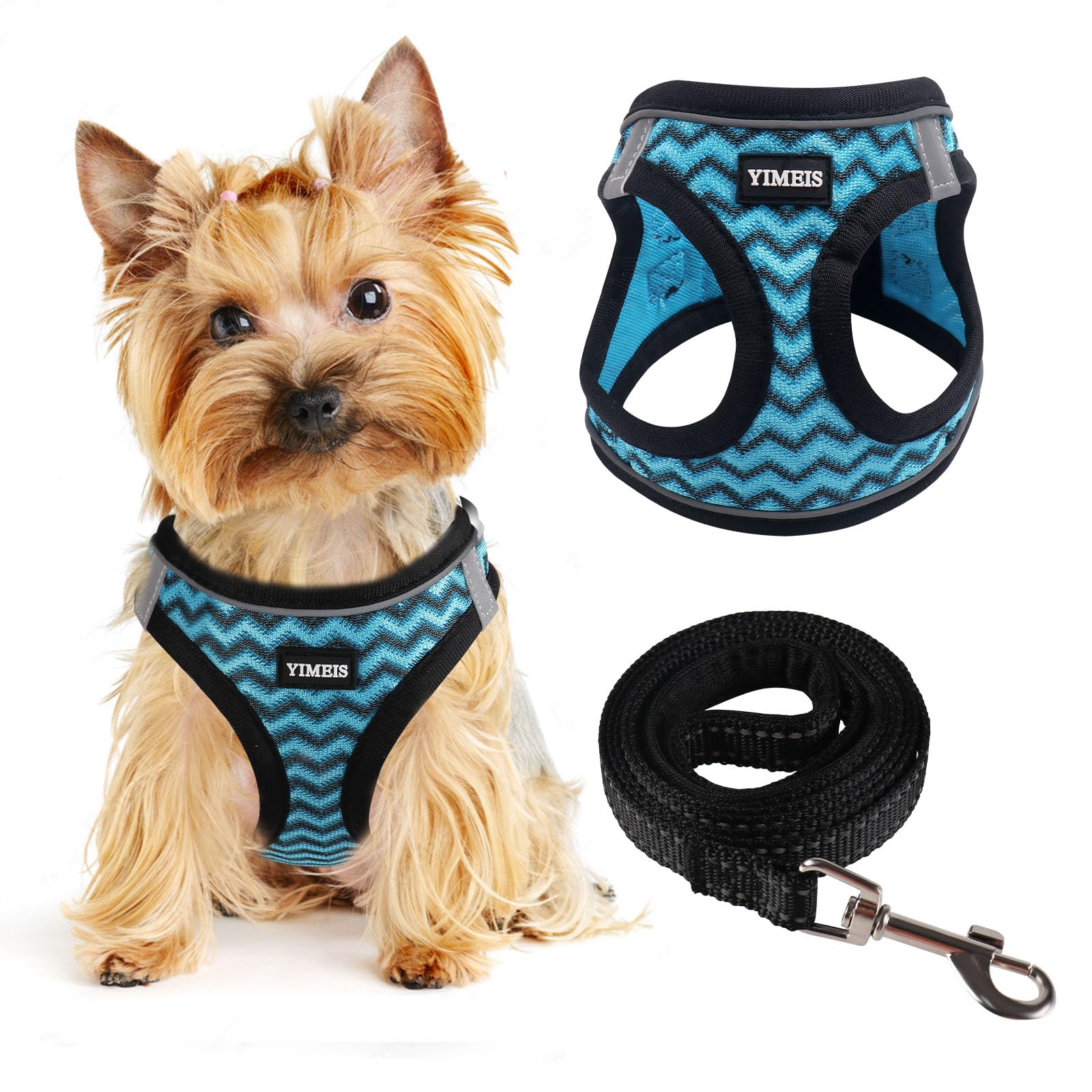 Yimeis Dog Harness (Xs, Blue) For Small Dogs, Lightweight Harness & Leash Set, Adjustable, Reflective, Breathable, 360Visibility
