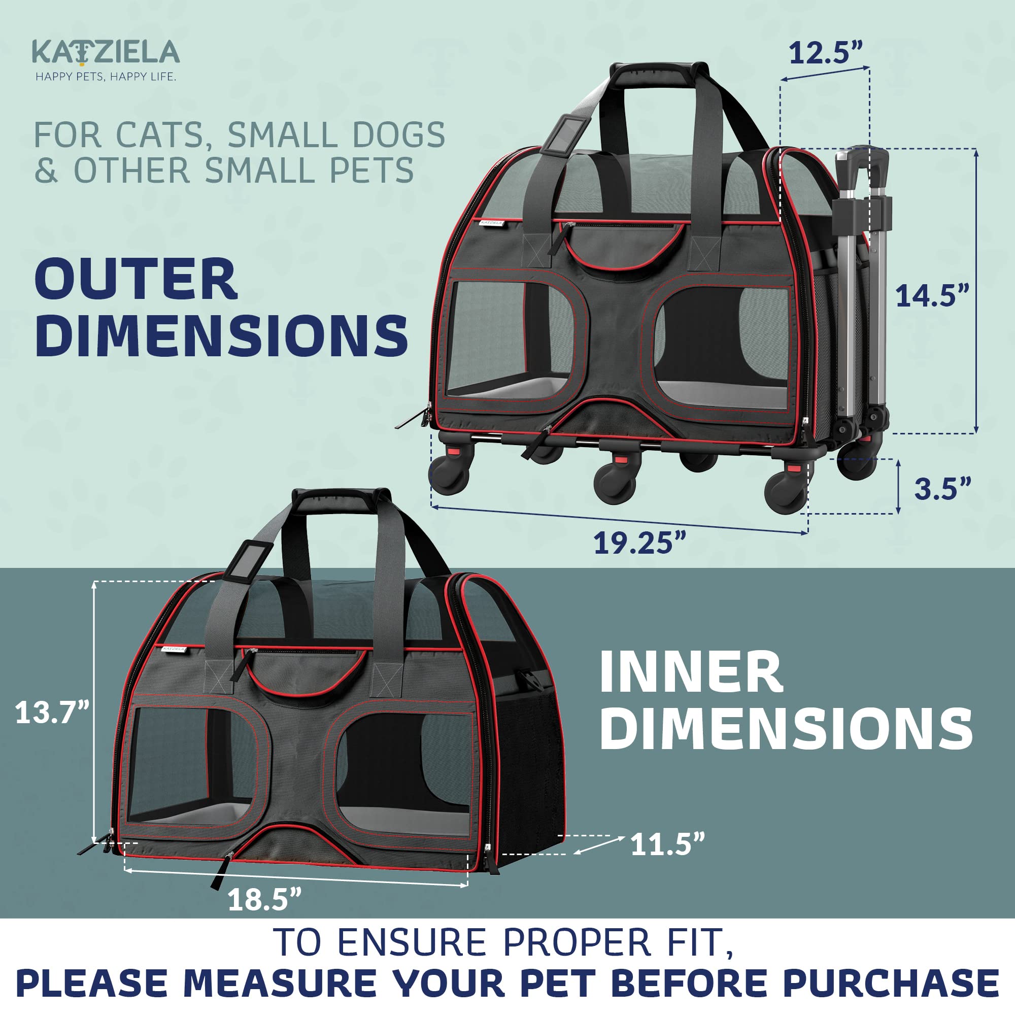 Katziela Pet Carrier - Airline Compliant - Tsa Approved Pet Carrier For Small Dogs And Cats - Soft Faa Travel Airplane Dog Carrier Luggage (Black/Red)