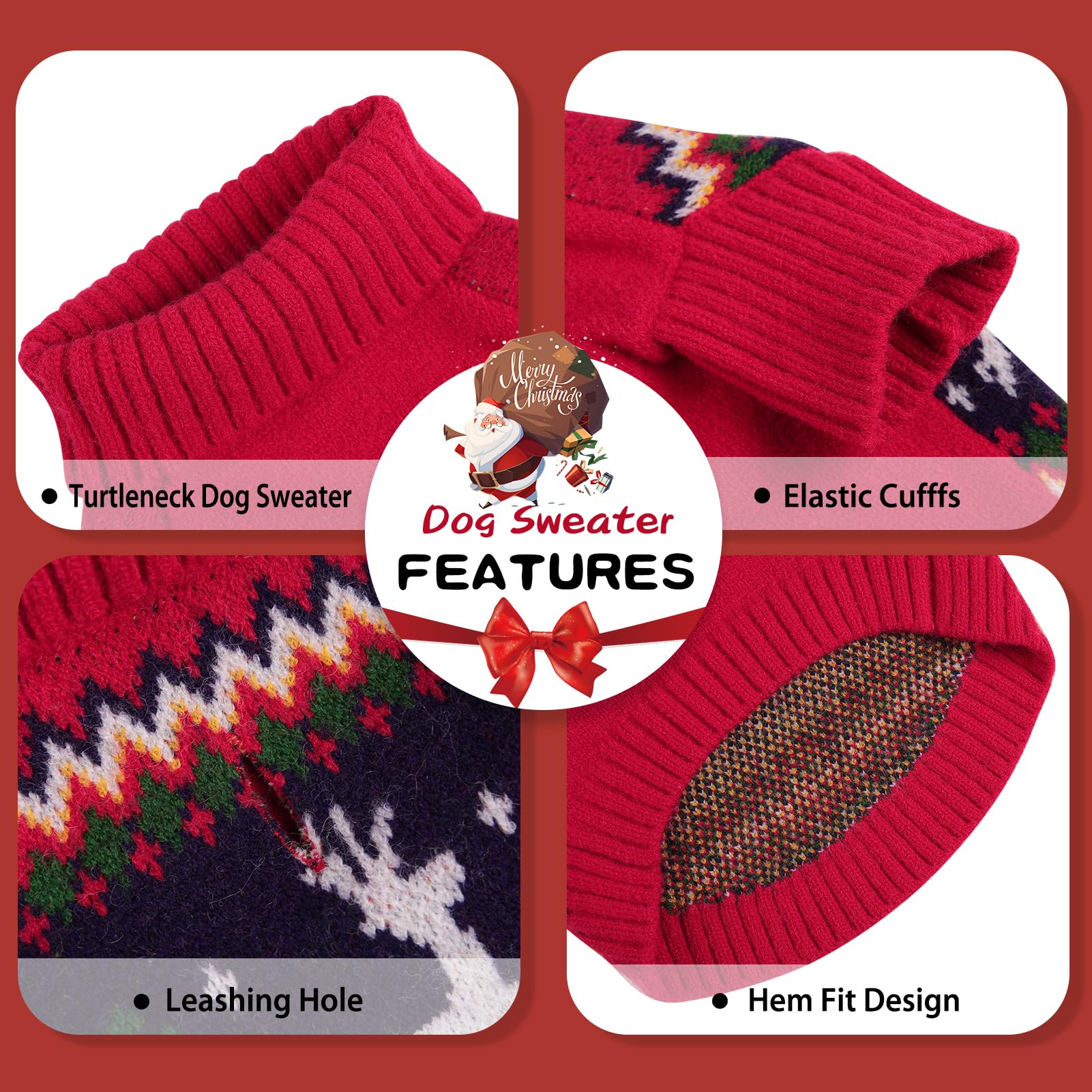 Queenmore Knitted Pullover Christmas Sweater - Turtleneck Dog Christmas Outfit, Warm Dog Sweaters For Small Dogs, Boys Or Girls
