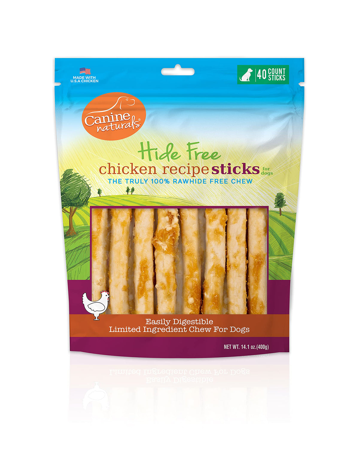 Canine Naturals Chicken Recipe Chew - Rawhide Free Dog Treats - Made From Usa Raised Chicken - All-Natural And Easily Digestible - 40 Pack Of 5 Inch Stick Chews