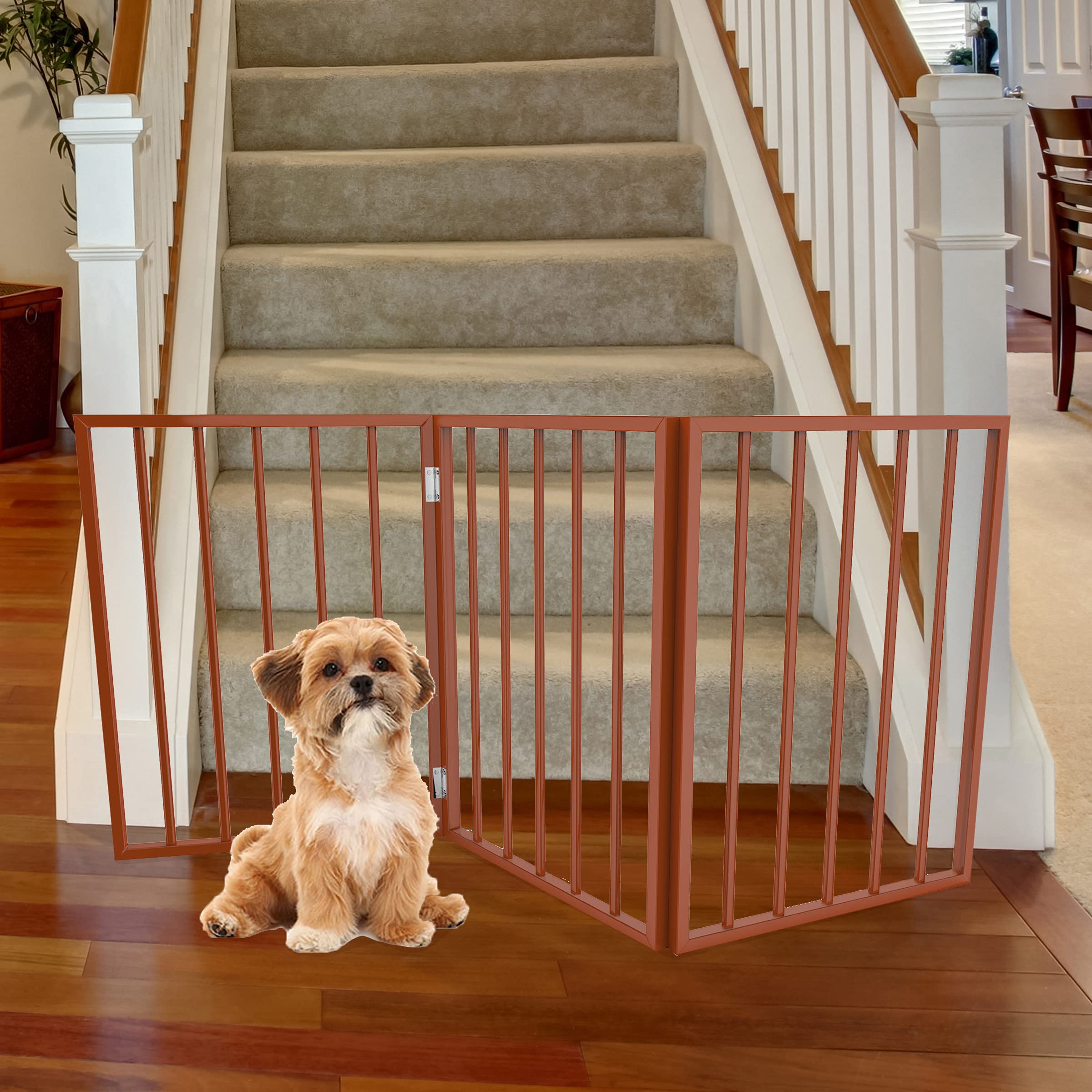 PETMAKER Pet Gate - Dog Gate for Doorways, Stairs or House - Freestanding, Folding, Accordion Style, Wooden Indoor Dog Fence (24