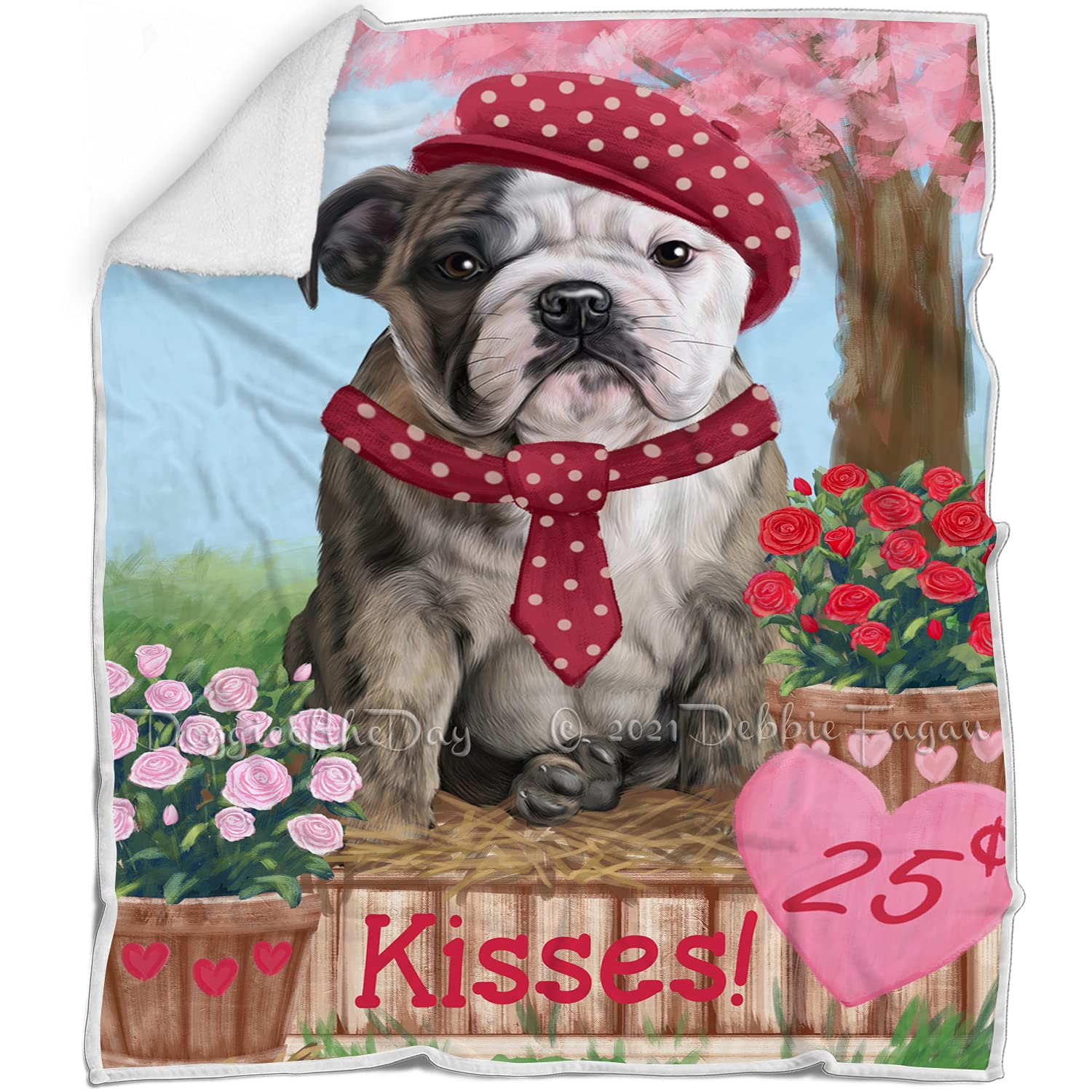 Rosie 25 Cent Kisses Bulldog Blanket  Lightweight Soft Cozy and Durable Bed Blanket  Animal Theme Fuzzy Blanket for Sofa Couch