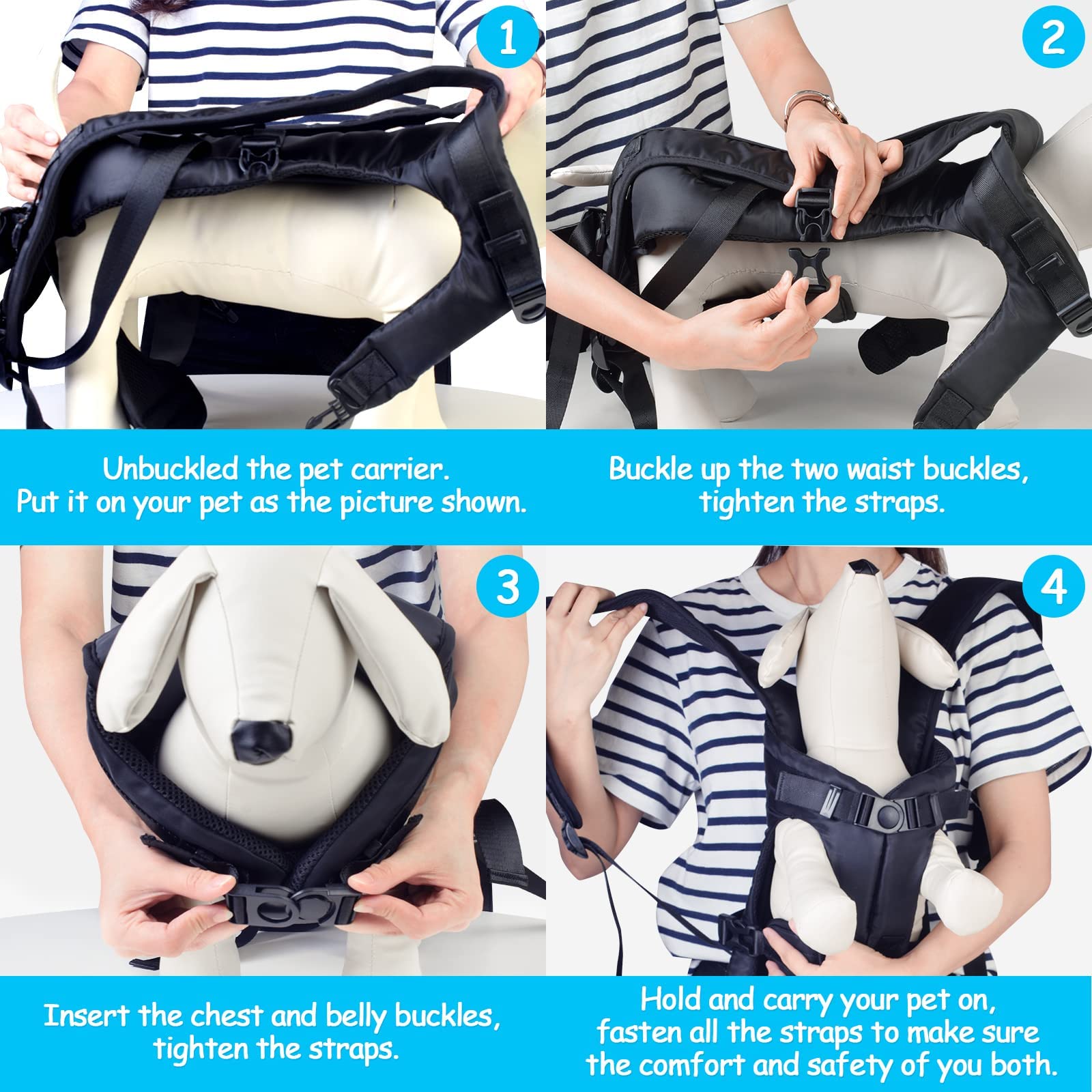 Petbonus Pet Front Dog Carrier Backpacks, Adjustable Dog Backpack Carrier, Legs Out Easy-Fit Dog Chest Carrier For Medium Small Dogs, Hands Free Dog Front Carrier For Hiking, Cycling (Black, L)