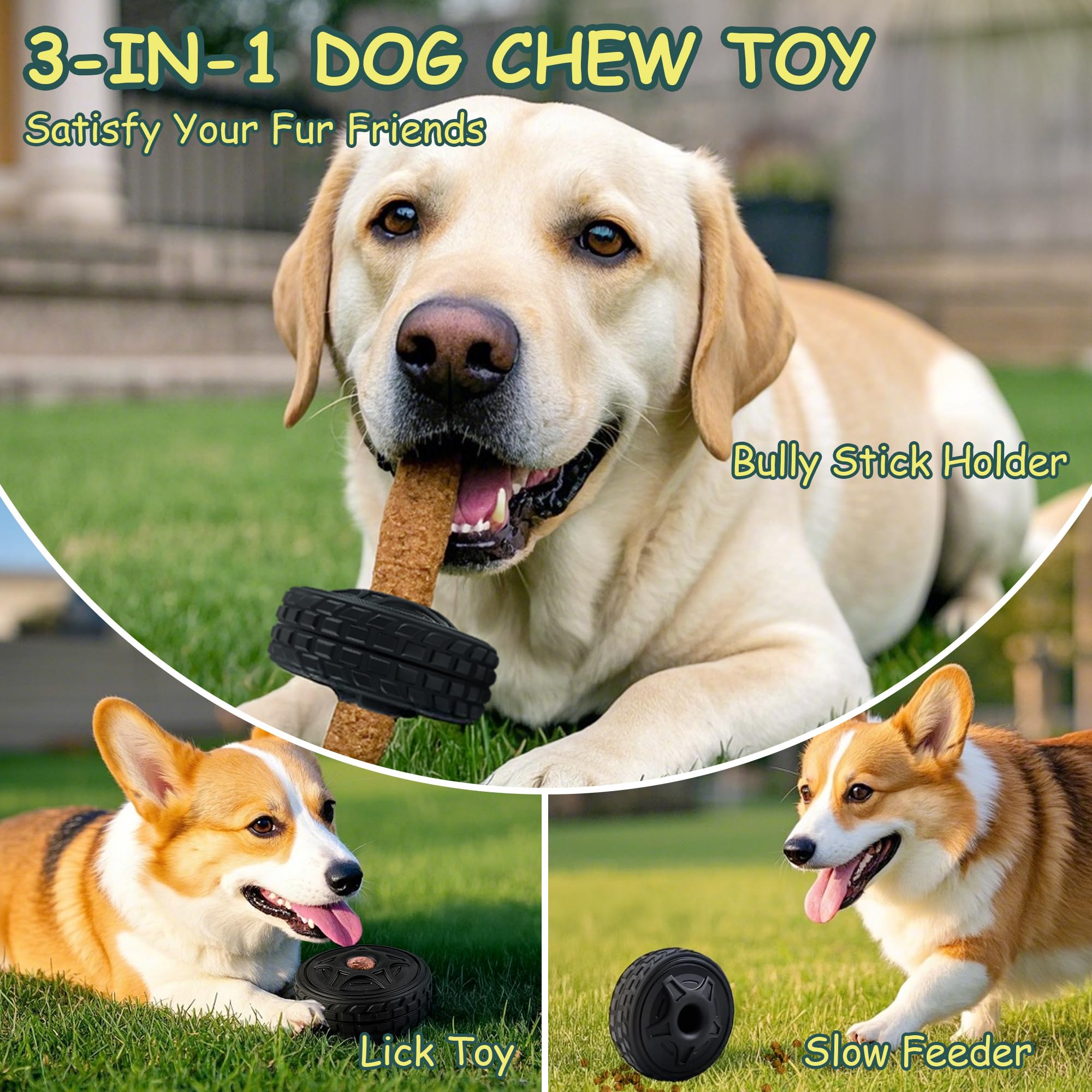 Petfroh 3-In-1 Dog Treat Toy For Aggressive Chewer, Natural Rubber Dog Puzzle, Bully Stick Holder, Frozen Treat Dispensing Toy F