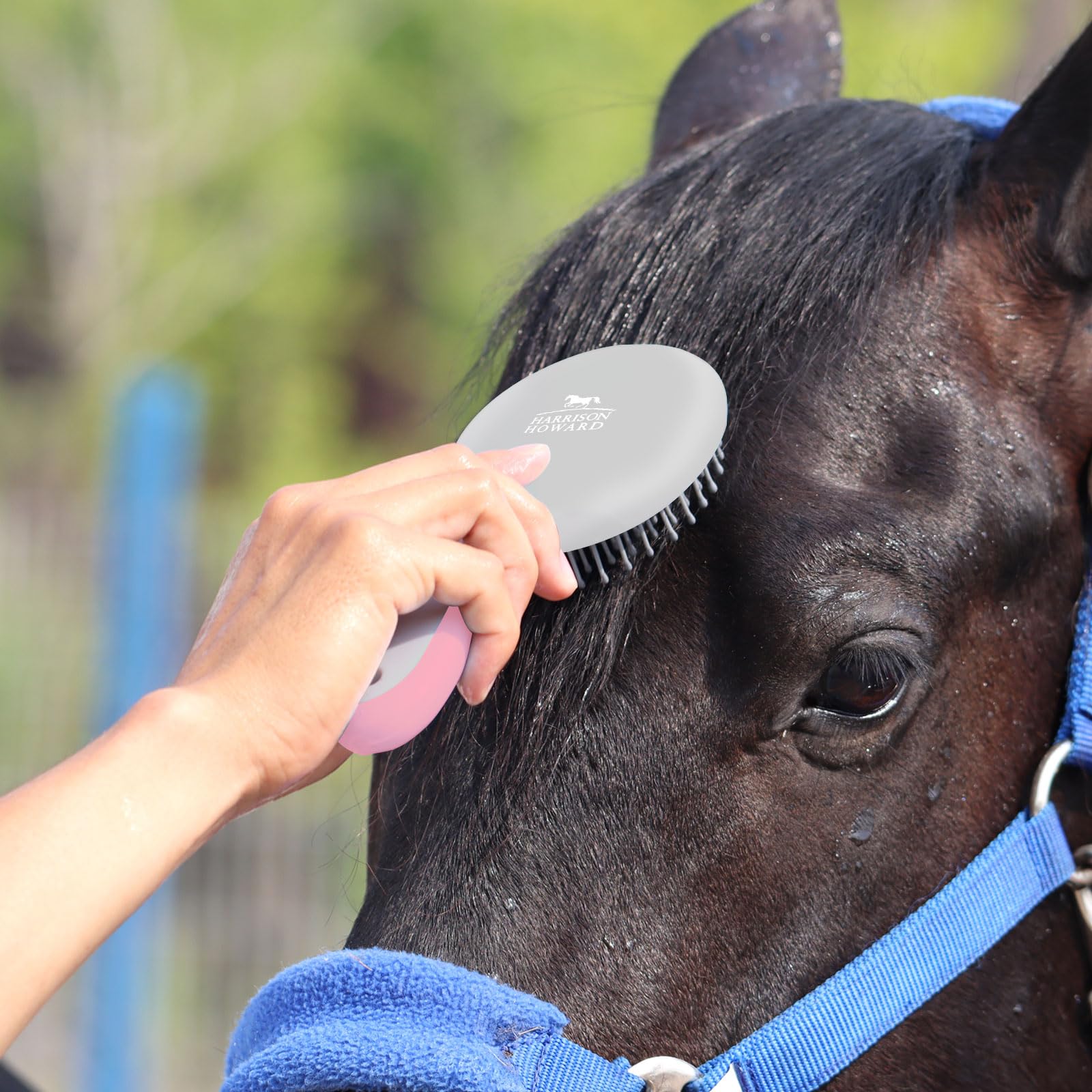 Harrison Howard Horse Mane And Tail Brush - Professional Equestrian Detangler Non-Slip Brush - Pink