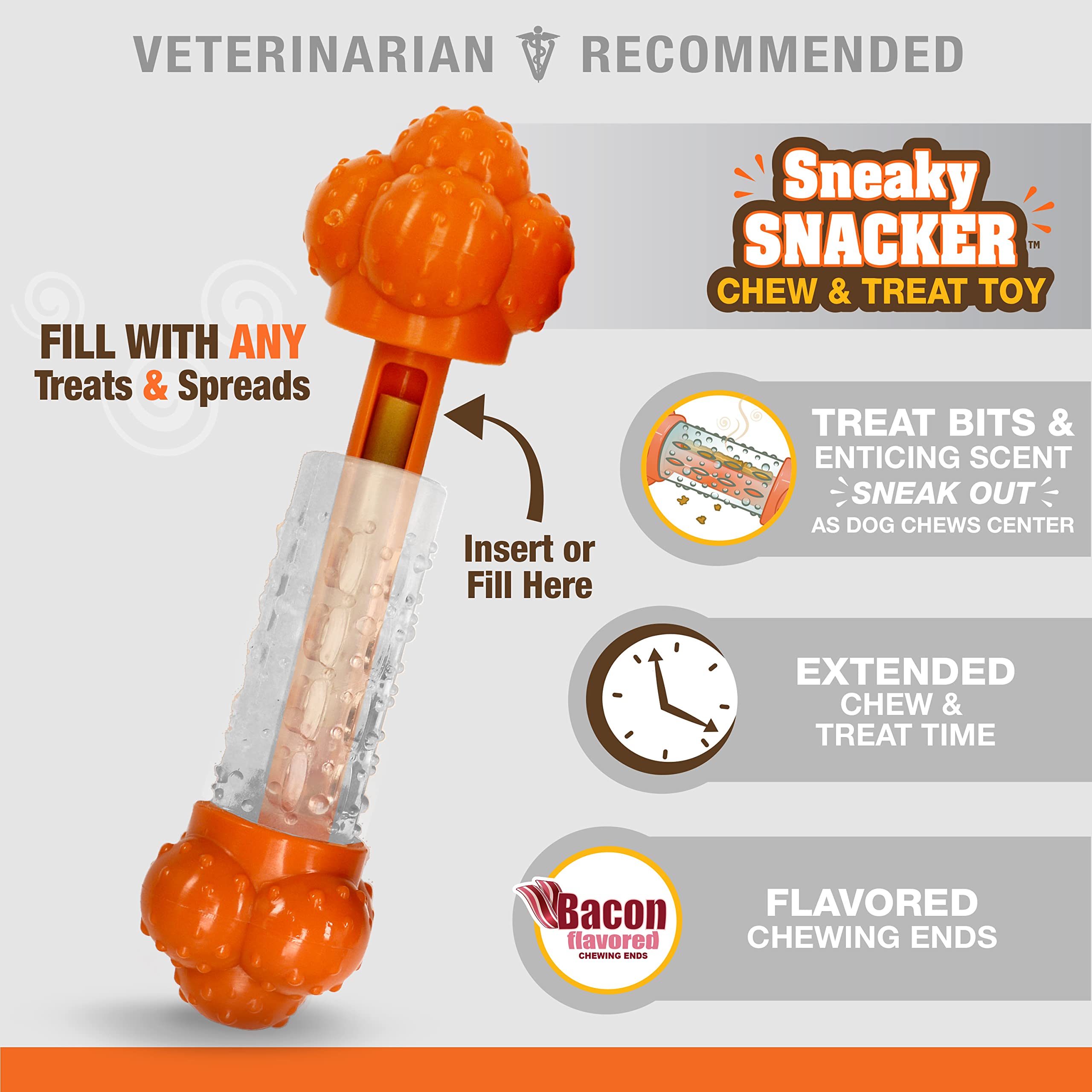 Nylabone Strong Chew Sneaky Snacker Treat Toy for Dogs, Interactive Dog Enrichment Chew Toys, Bacon Flavor, Large/Giant - Up to
