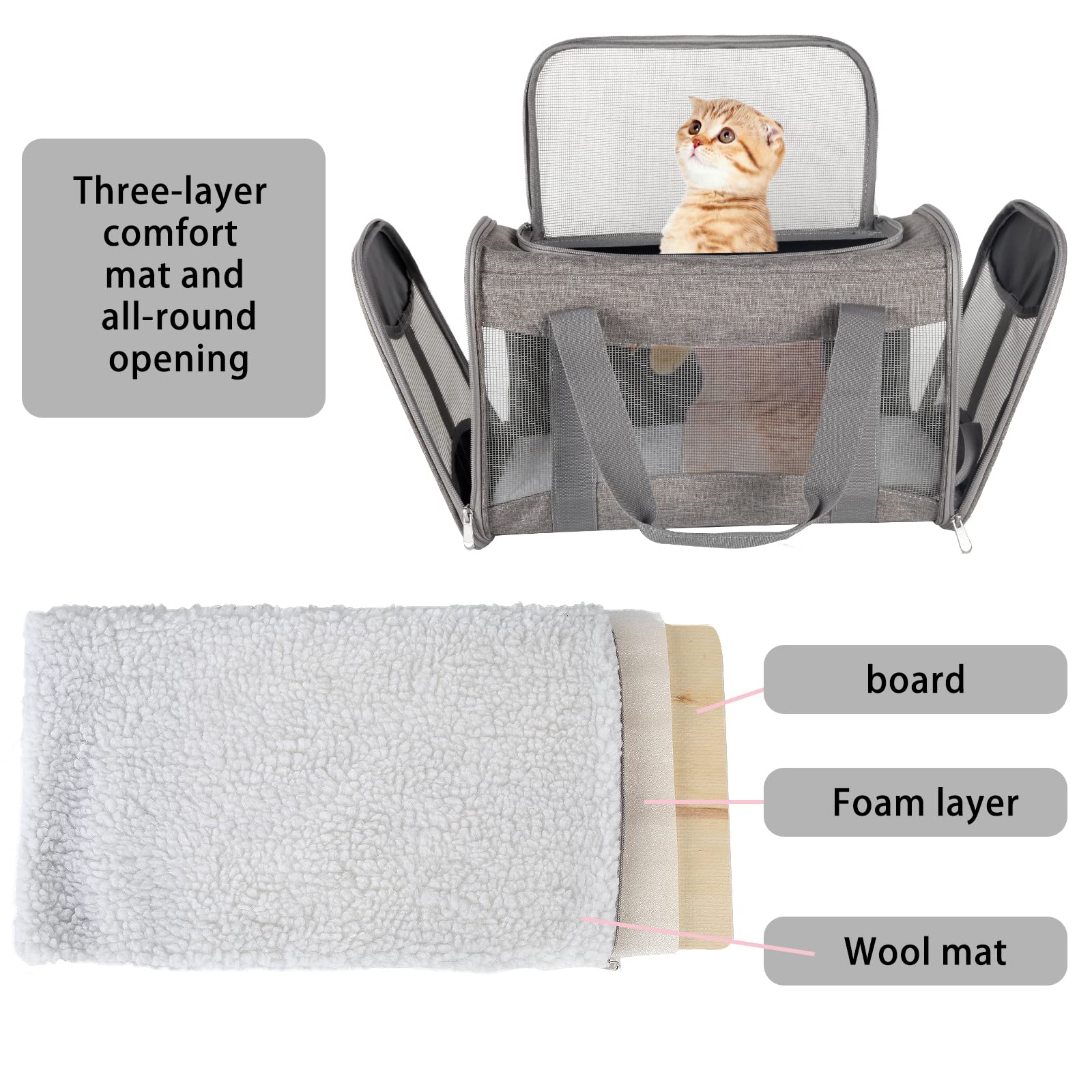 Cat Carrying Case - Pet Carrier Airline Approved, Protable And Breathable Pet Travel Carrier Removable Fleece Pad, Collapsible Cat Carrier Dog Carrier For Medium Cats Small Cats Dogs (17*11*11 Grey)