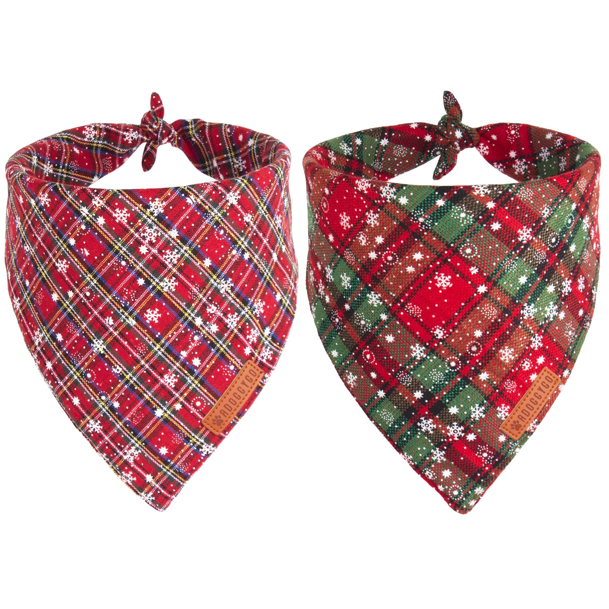 Adoggygo 2 Pack Dog Bandanas Christmas, Stylish Plaid Snowflake Dog Scarf, Premium Durable Fabric, Multiple Sizes Offered, Christmas Bandanas For Medium Large Dogs Pets (Large, Red)