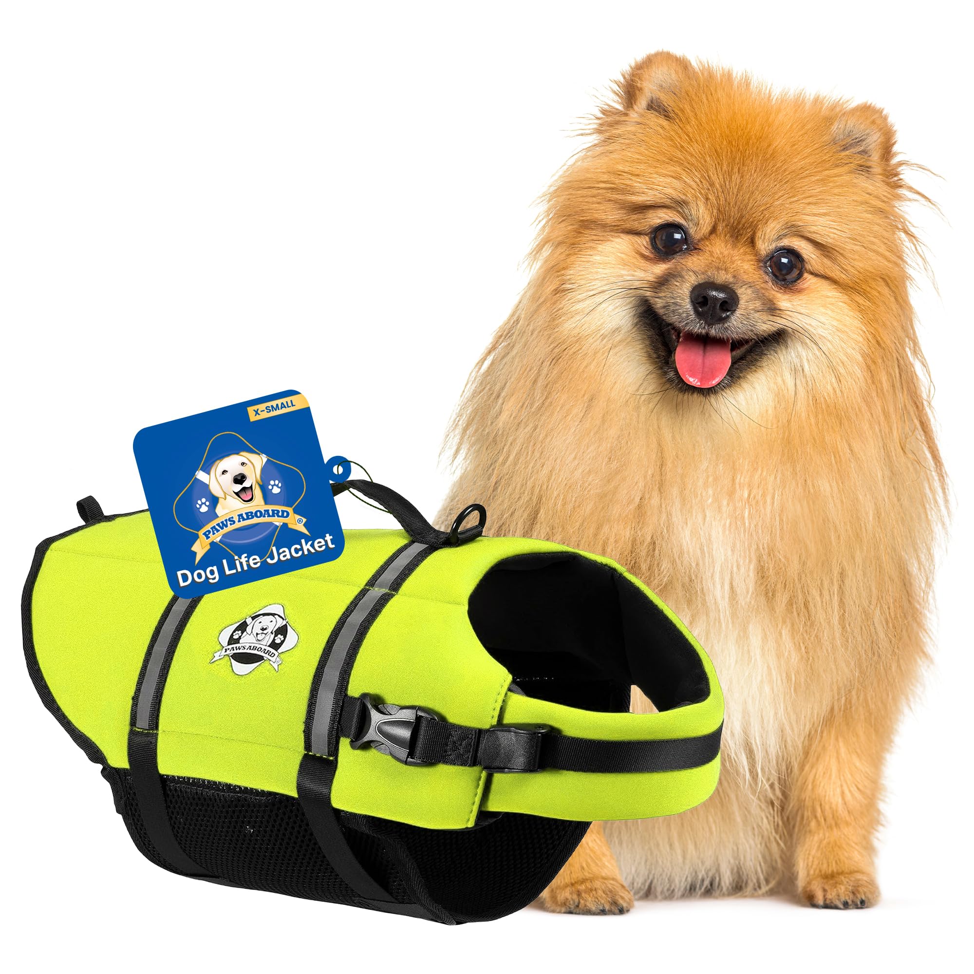 Paws Aboard Dog Life Jacket - Keep Your Canine Safe with a Neoprene Life Vest for Swimming and Boating - Available in Different Sizes, Color and Design to Choose - Neon Yellow, X-Small