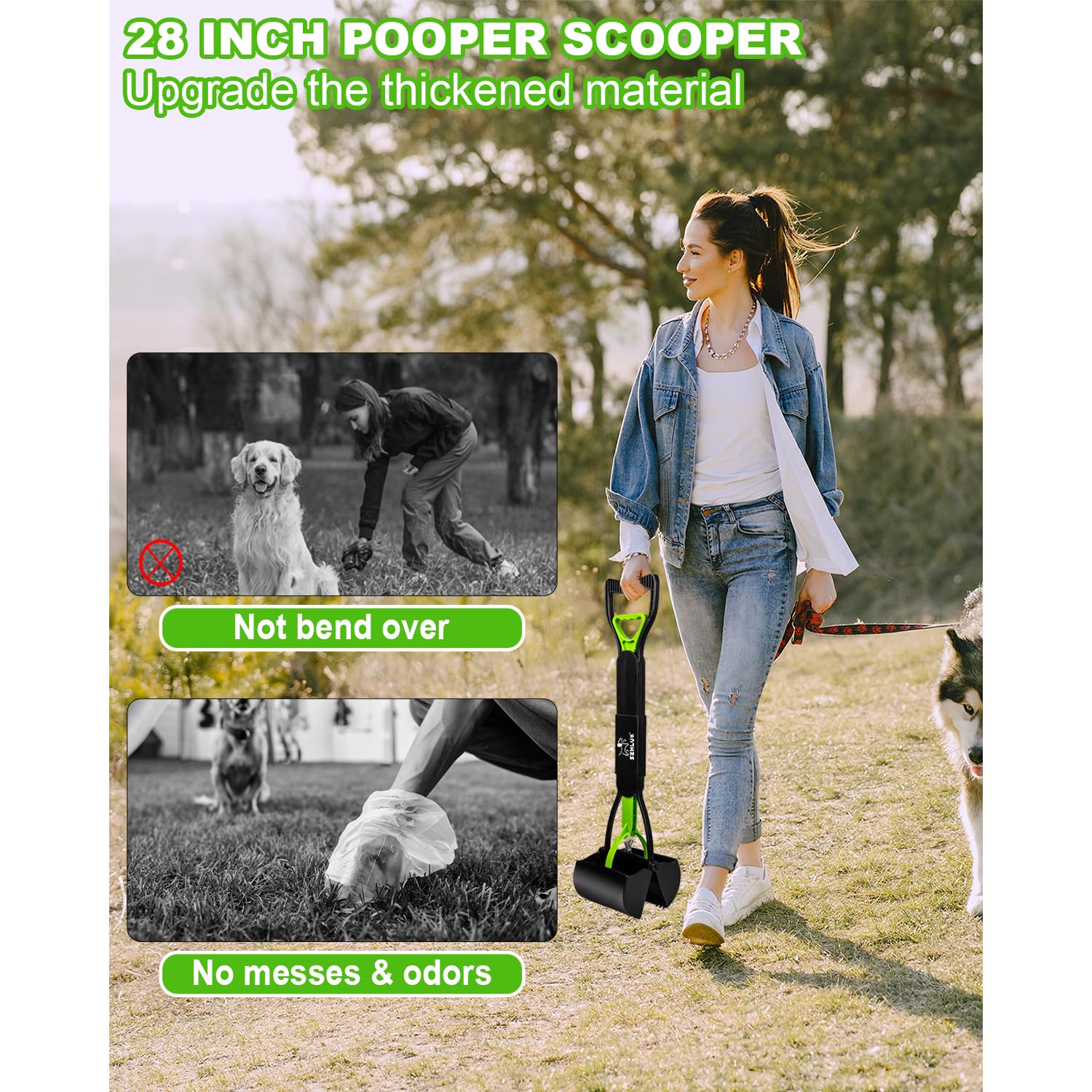 Szhlux 28' Pooper Scooper, Foldable Dog Pooper Scooper With Unbreakable Material And Durable Spring For Grass And Gravel, Green