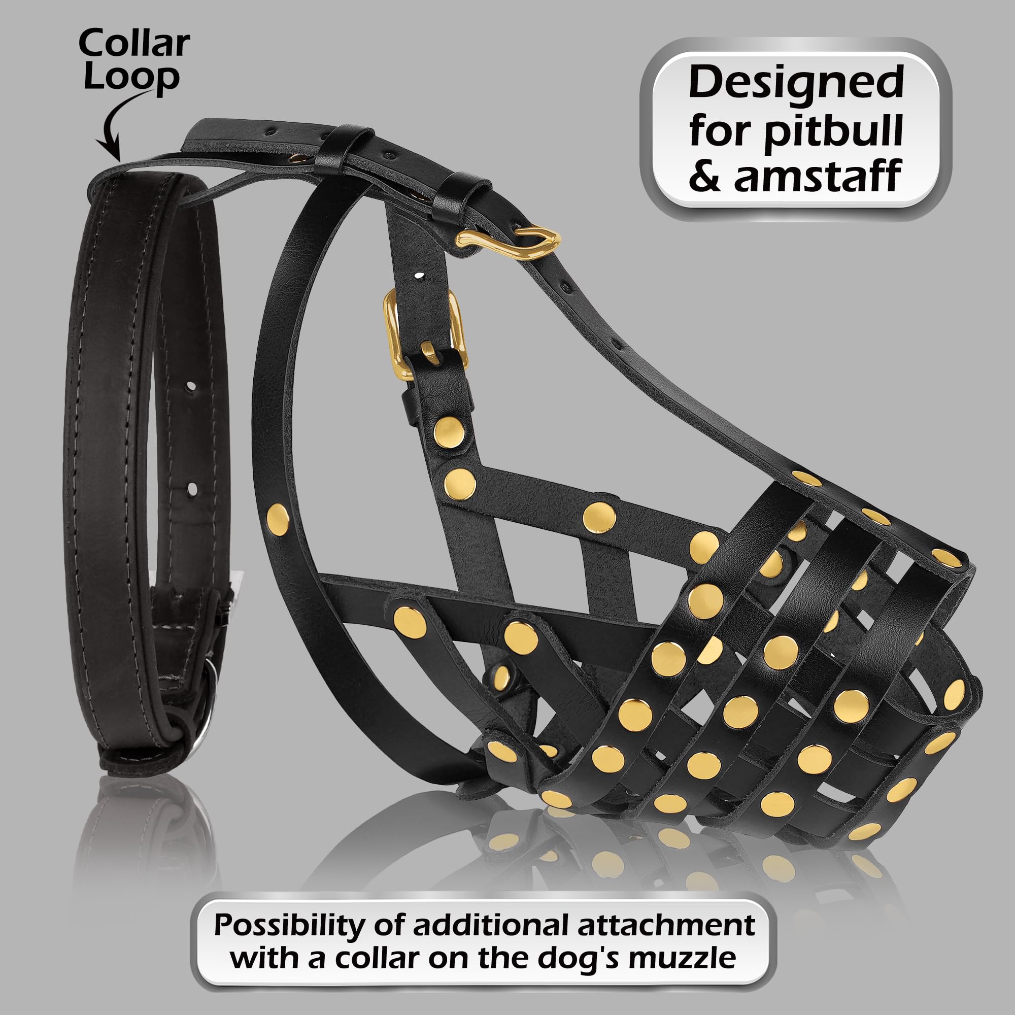 Oopsdoggy Pitbull Dog Muzzle For Large Dogs - Leather Breathable Secure Basket Muzzle For Medium Large Breeds Prevents Biting No