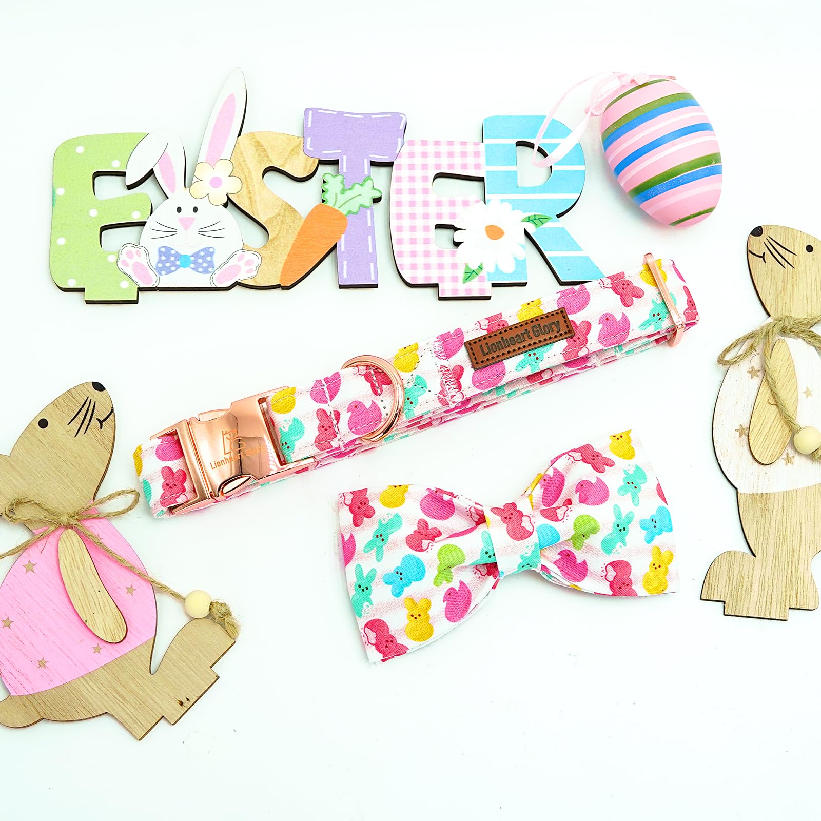 Lionheart Glory Dog Bow Collar Easter Day Dog Collar For Small Dogs,Easter Rabbits Colorful Dog Collars With Bowtie Spring Bunni