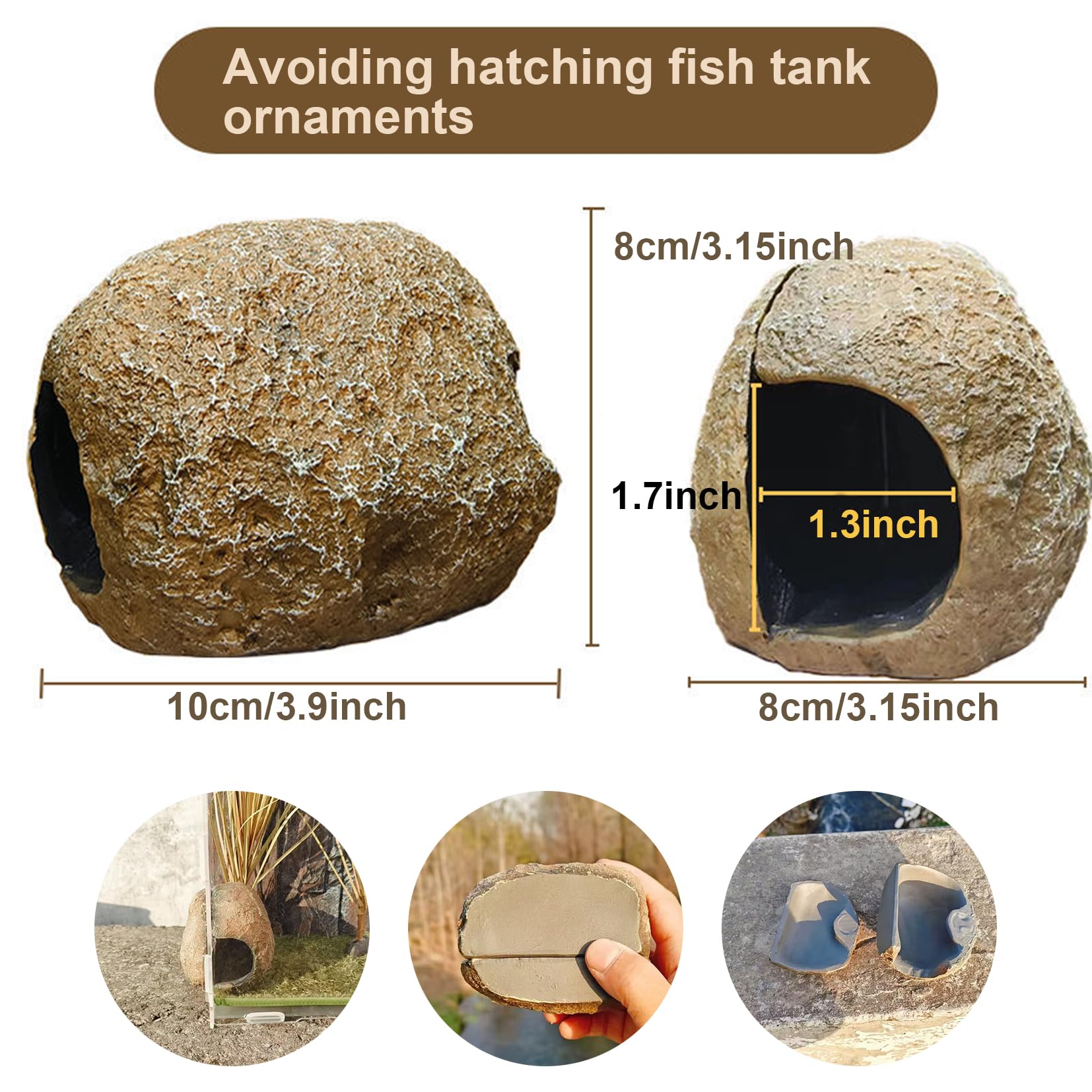 Aquarium Decor Ornaments,Magnetic Detachable Fish Tank Decorations Hideout,Resin Fish House for Betta Fish Tank Decor,Shrimp Tan