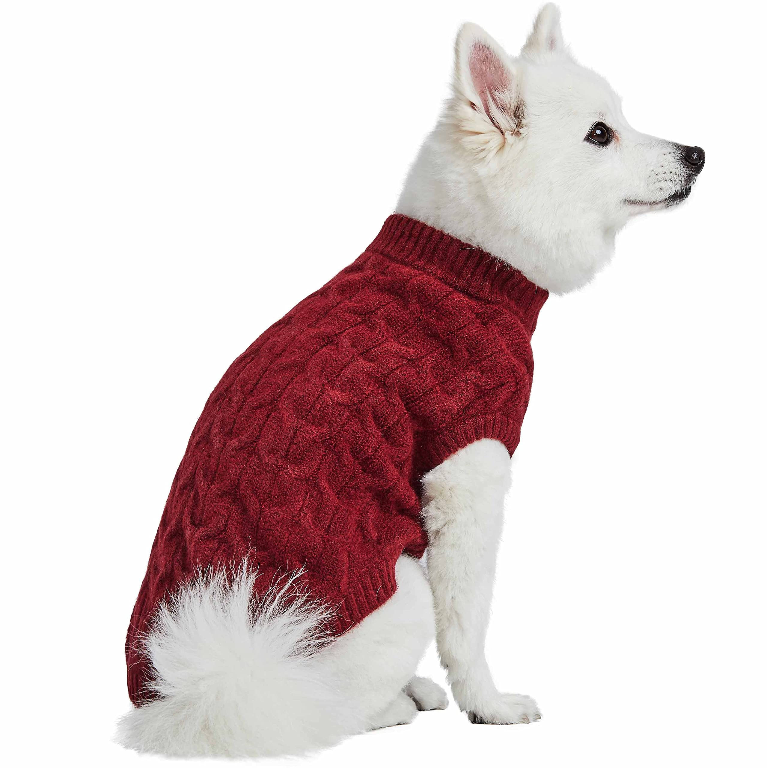 Blueberry Pet Classic Fuzzy Textured Knit Pullover Turtle-Neck Dog Sweater, Burgundy Red Christmas Sweater for Small Dogs, Back