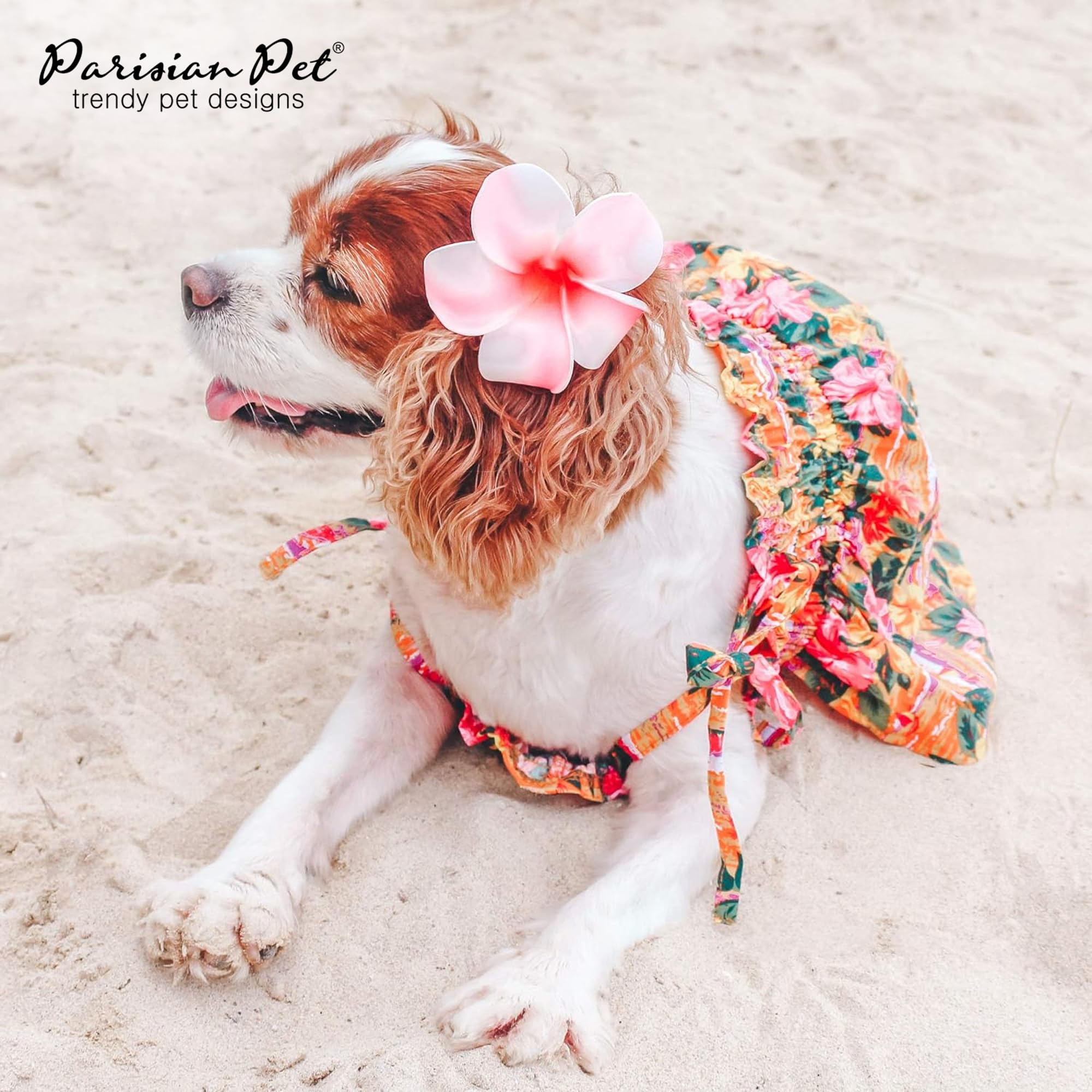 Parisian Pet Hawaiian Dress - Floral Beach Outfit For Dogs - Pull-Up Straps Breathable Summer Clothes - Costume - Dresses For La