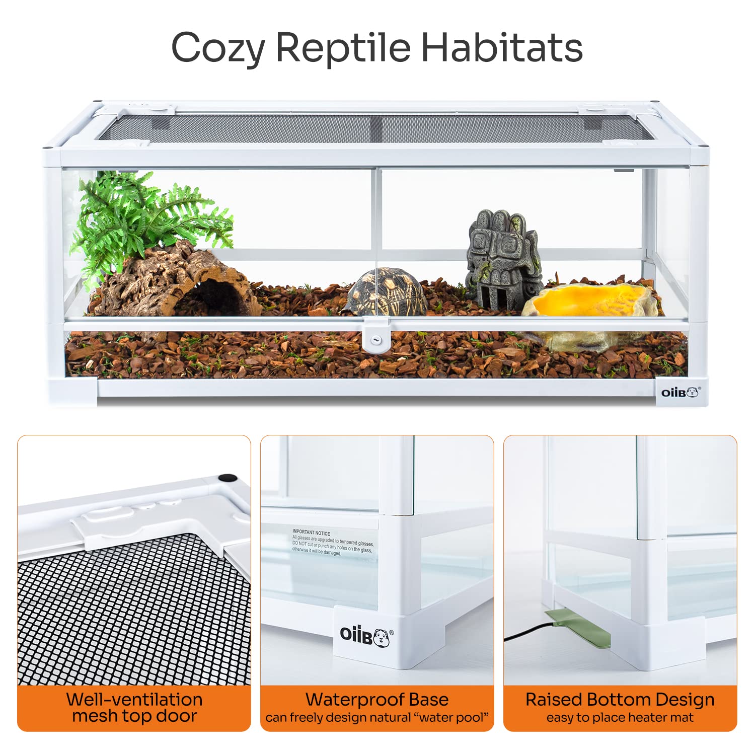 Oiibo Full Glass Long Tank Reptile Terrarium 20 Gallon, Front Opening Terrarium 30'' X 12''X 12'' For Reptile Pets Gecko Lizard