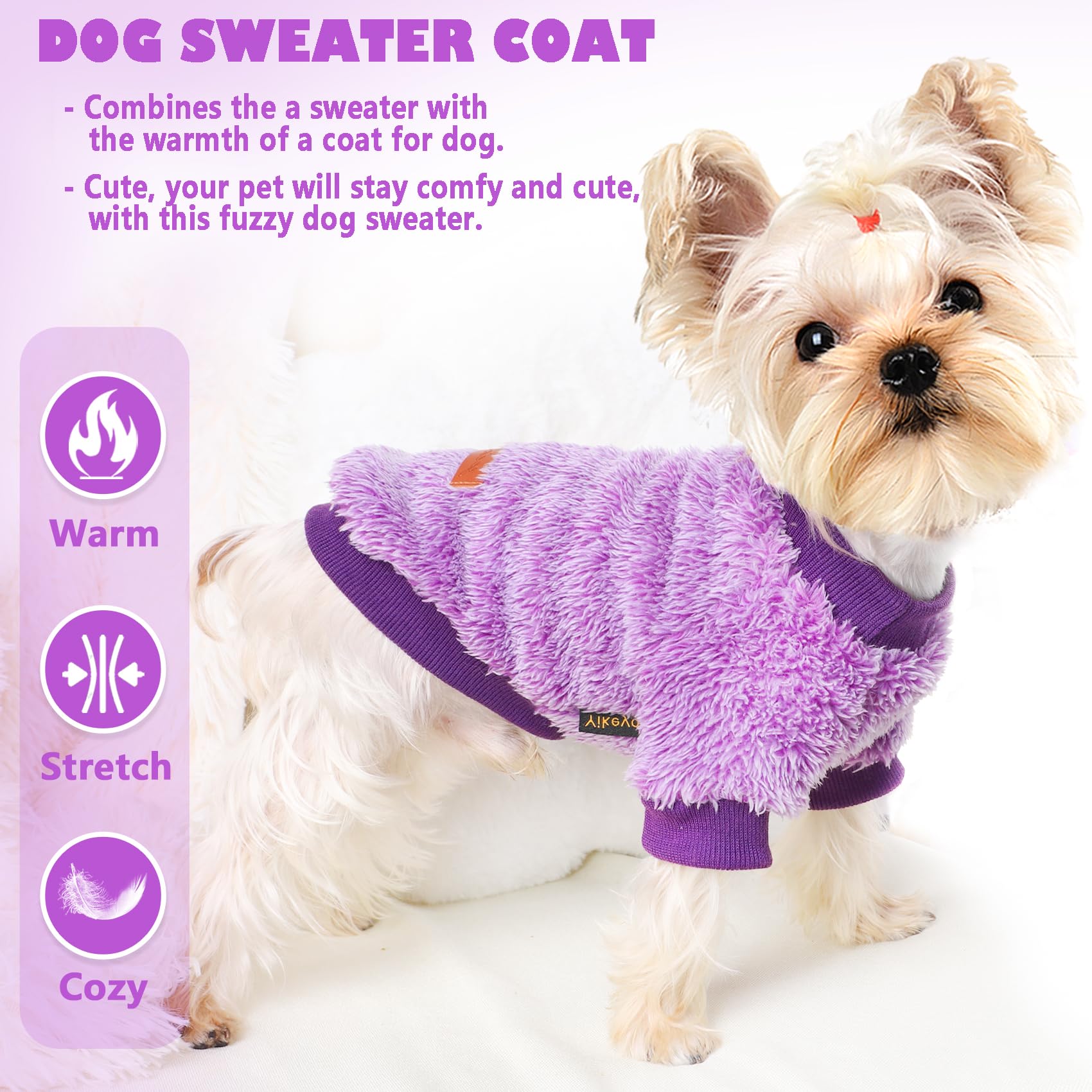 Fluffy Dog Sweater Winter Puppy Clothes For Small Dogs Girl Boy Chihuahua Yorkies Bulldog Pet Outfits Female Male Outfits Clothing Apparel,Medium,Purple