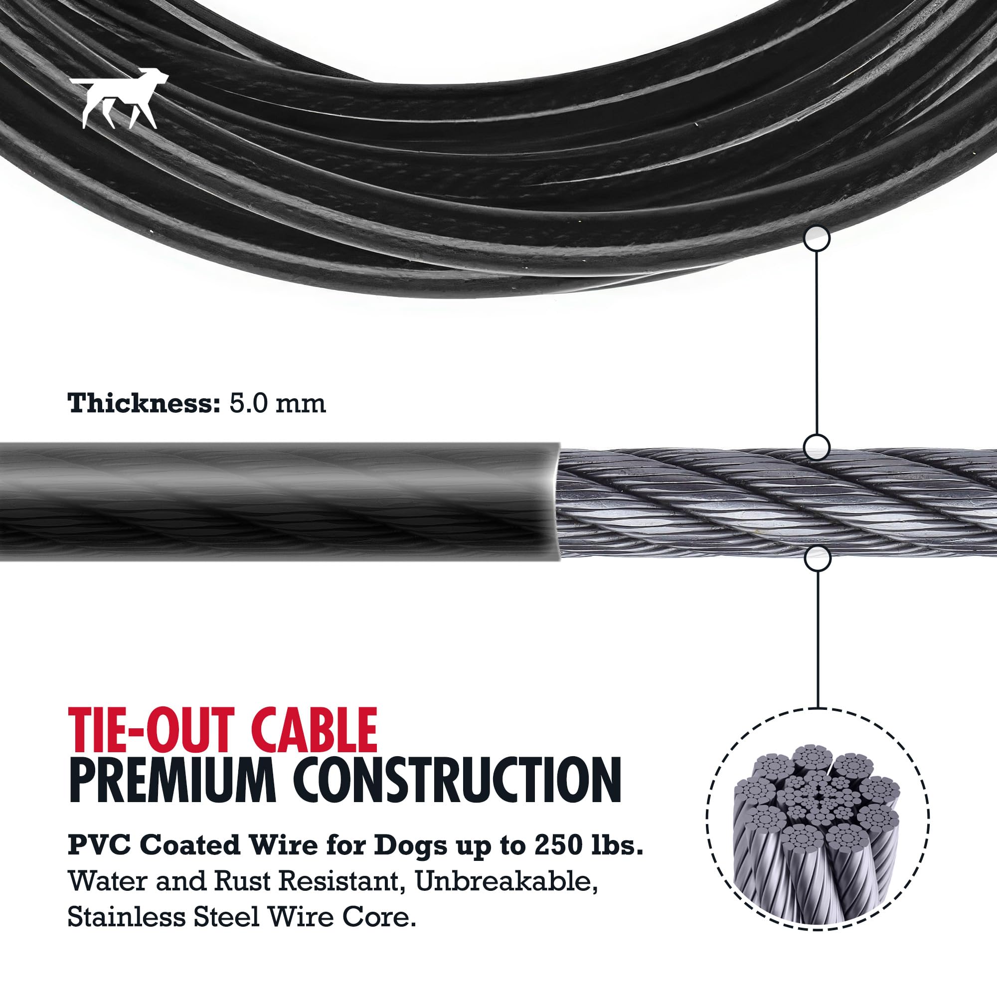 Tuff Pupper Dog Tie Out Cable 25 Feet | Dog Runner Cable For Yard 25 Ft | Heavy Duty Lead | Water & Rust Resistant Industrial St