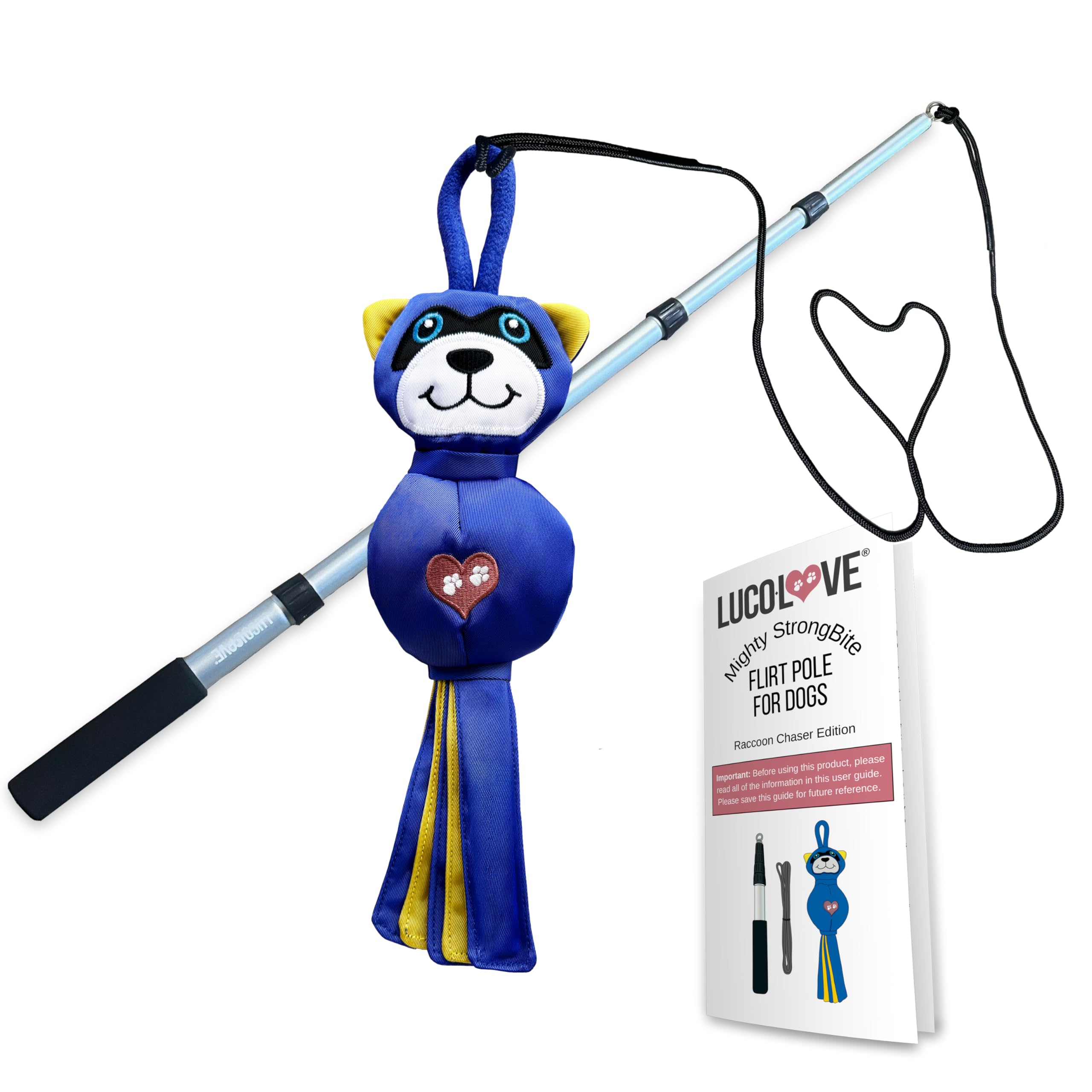 LUCOLOVE Flirt Pole for Dogs Heavy Duty - Multi-Sensory Tough Chase Toy for Medium & Large Breeds - Extra Strong 39 Dog Teaser W