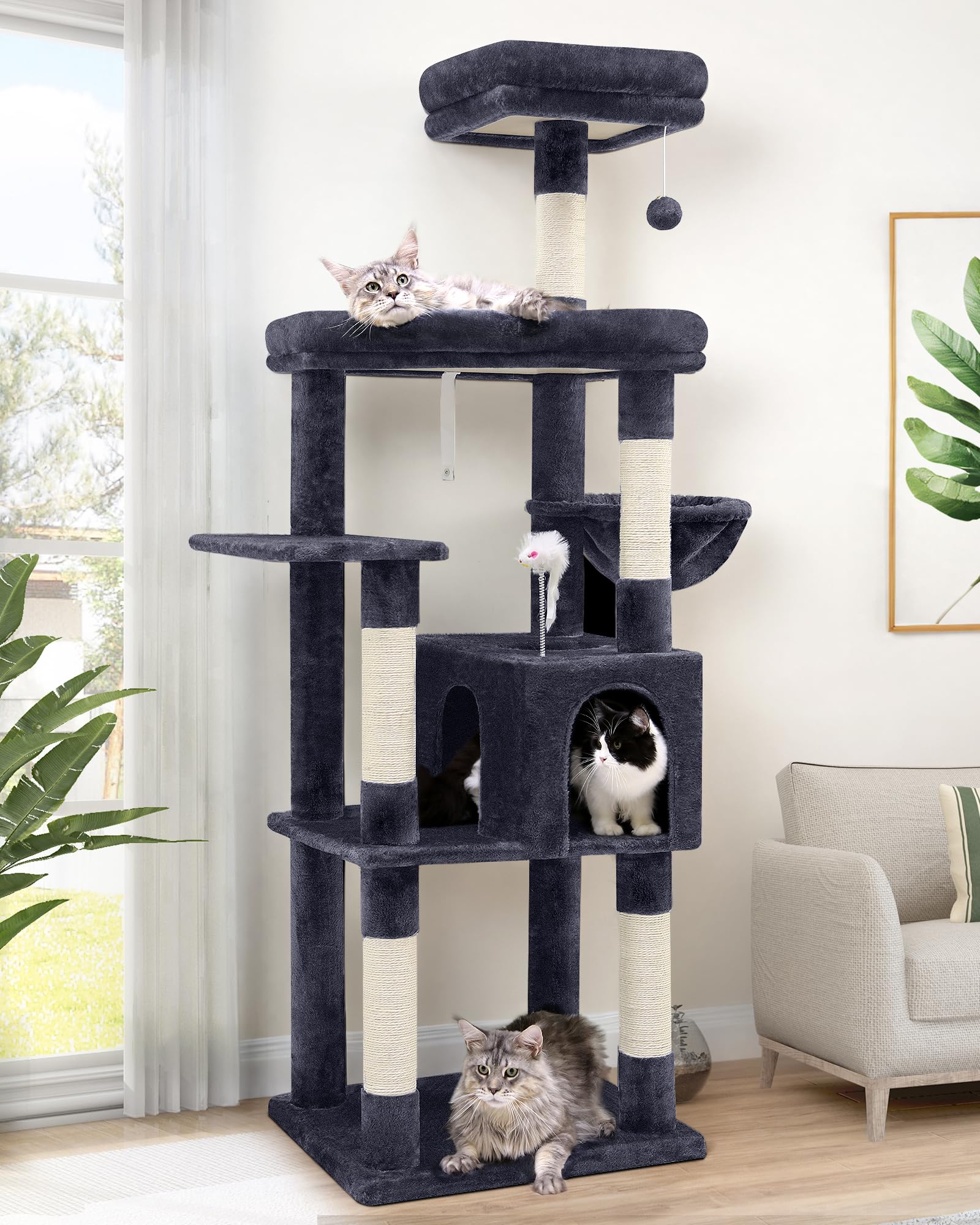 Globlazer S68 Sturdy Cat Tree, 68-Inch Large Cat Tower For Indoor Adult Cats 20 Lbs Heavy Duty Cat Tree For Big Cats With Extra 