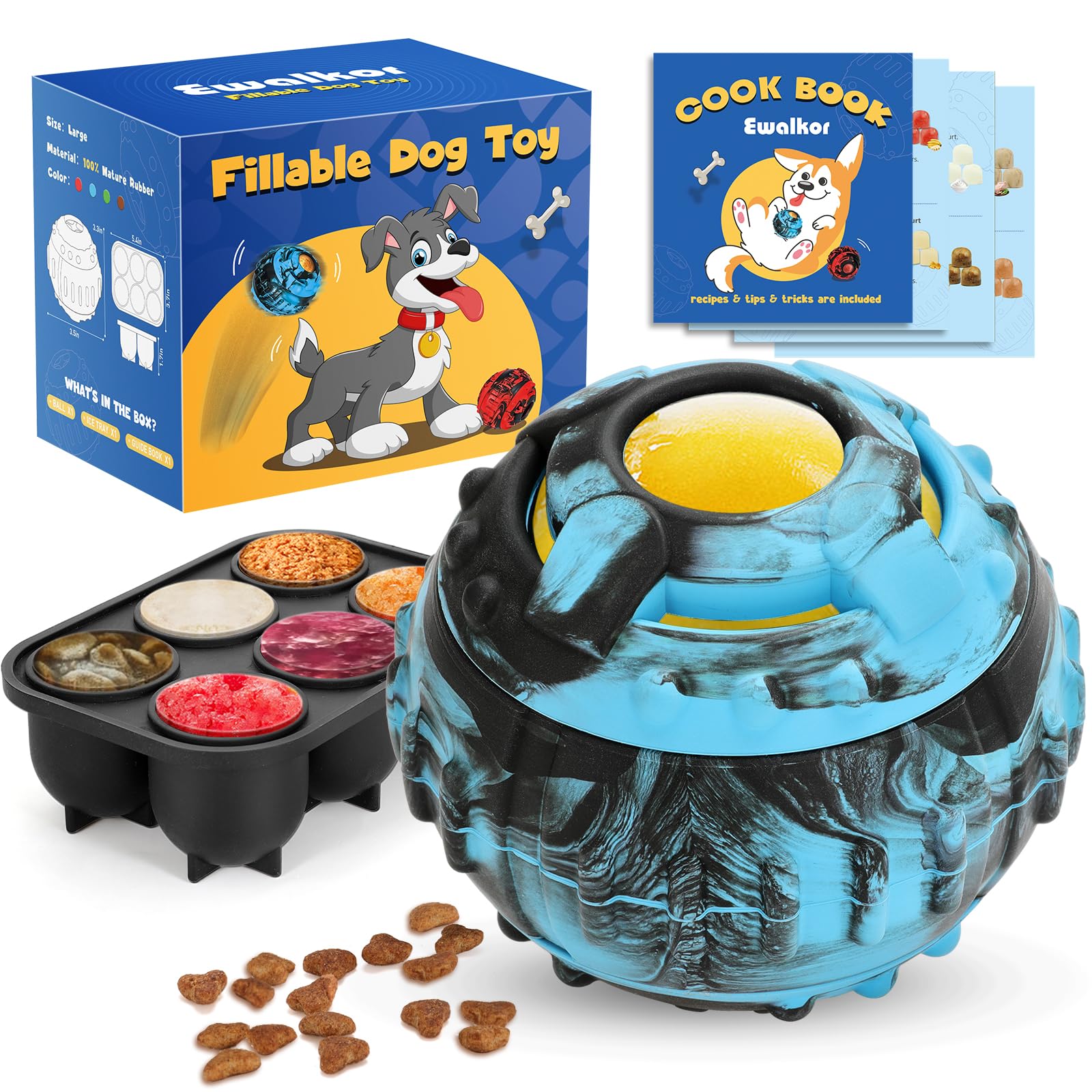 4-IN-1 Dog Toys - Frozen Dog Treat to Keep Them Busy, Treats Puzzle Ball Toy, Interactive Treat Dispensing Dog Toy, Durable Rubb