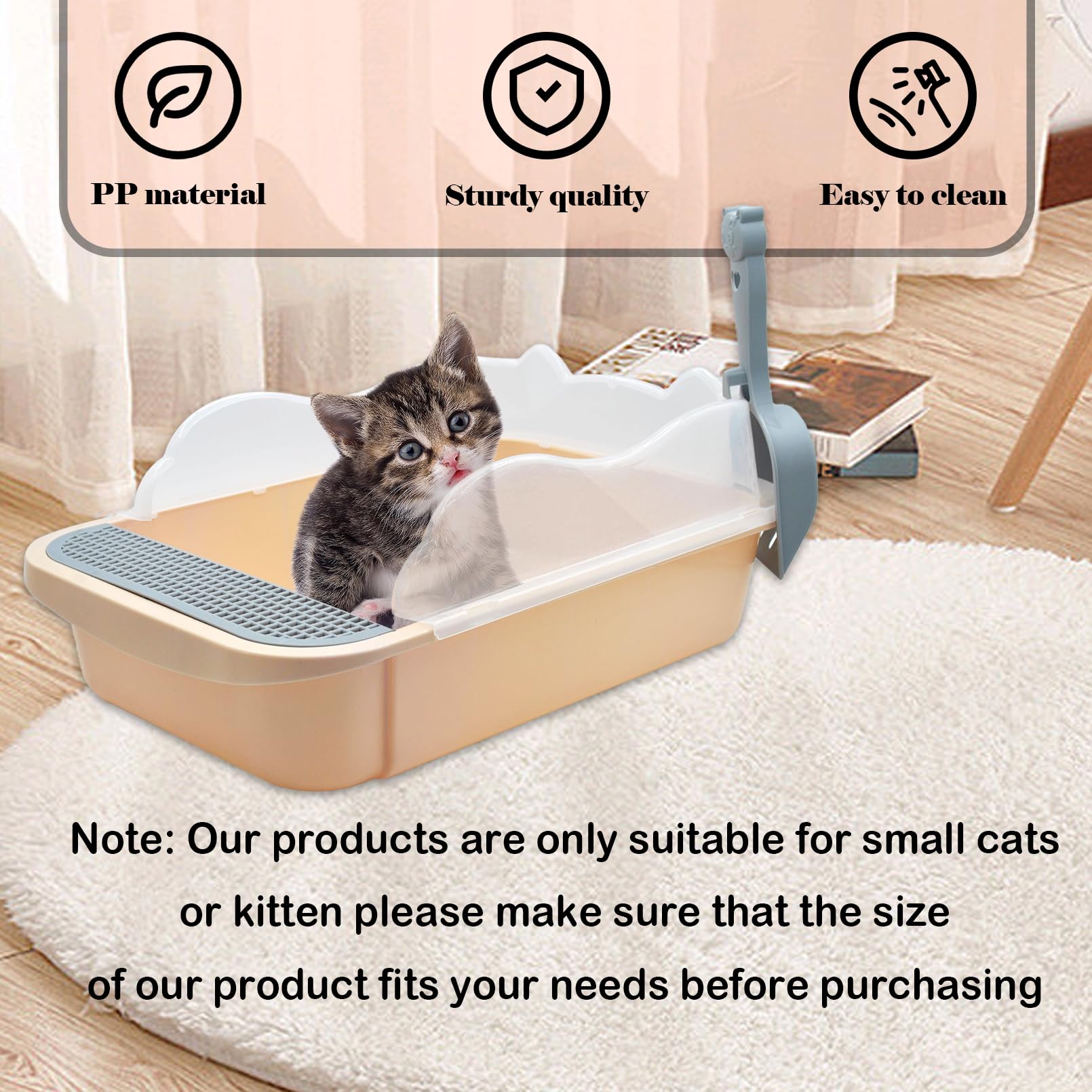Kathson Open Cat Litter Box With High Side,Anti-Splashing Cats Litter Pan Semi-Enclosed Removable Cats Litter Boxes With Litter