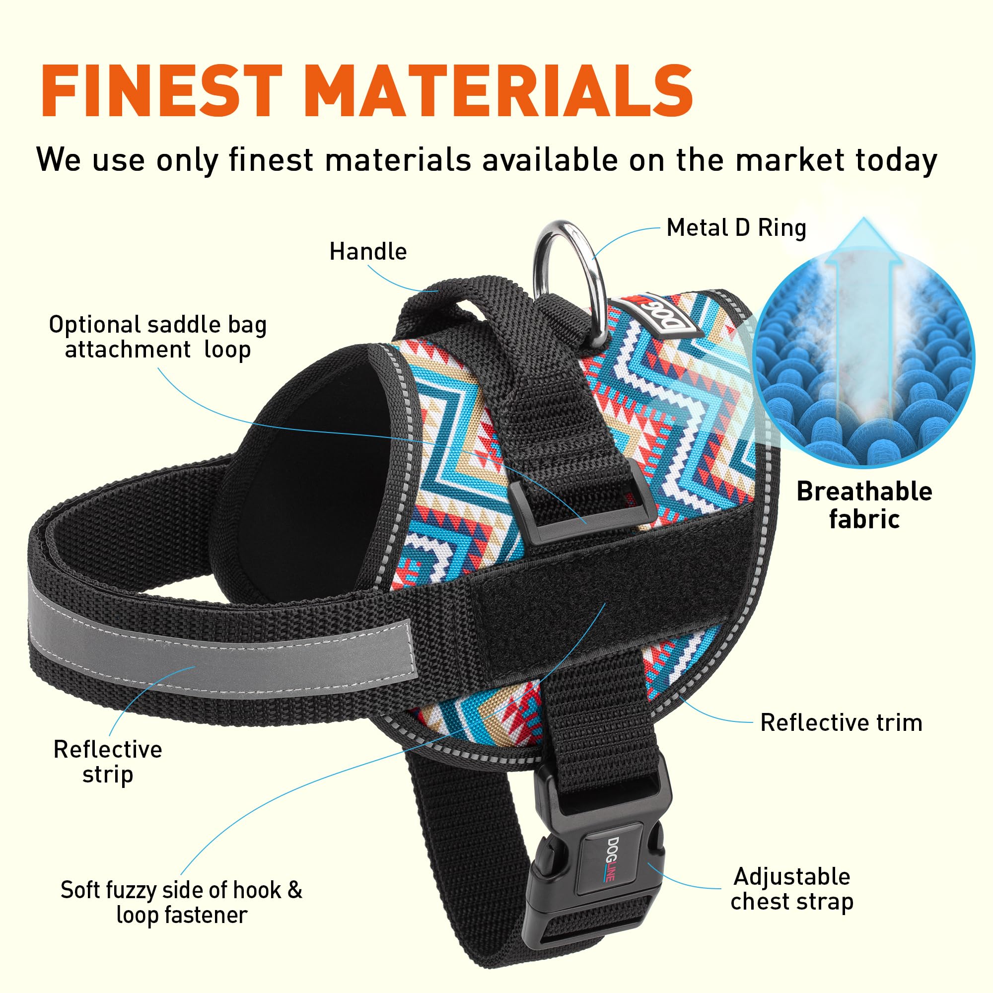 Dog Harness, Reflective No-Pull Adjustable Vest With Handle For Walking, Training, Service Breathable No - Choke Harness For Small, Medium Or Large Dogs Room For Patches Aztec Design 2 Xs 15'-19'