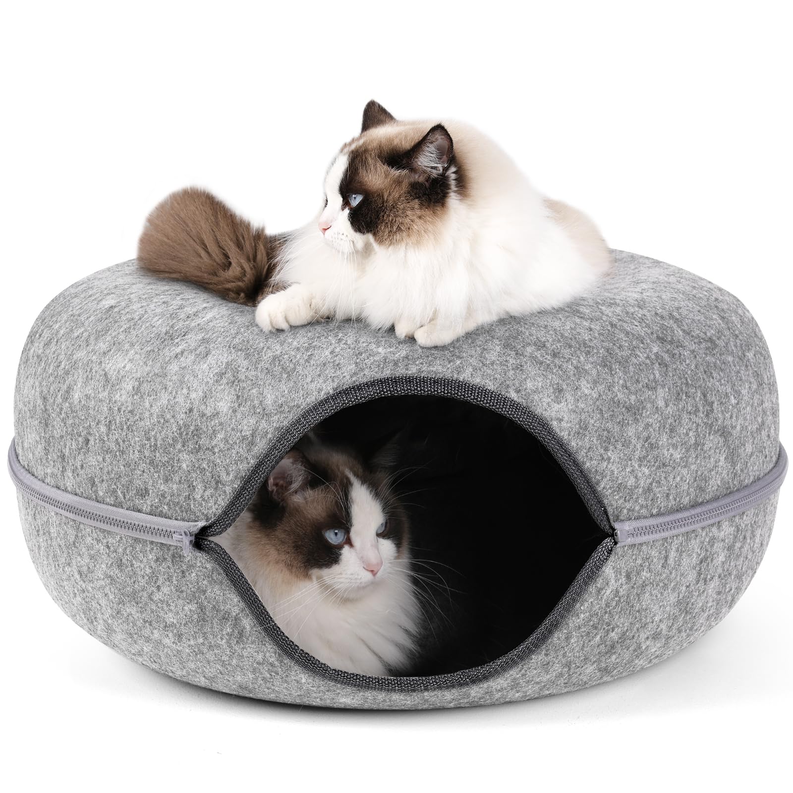 Bininl Cat Tunnel,Peekaboo Cave Bed For Indoor Cats,Donut Tunnel For Pet Cat House,Detachable Round Felt & Washable Interior Cat