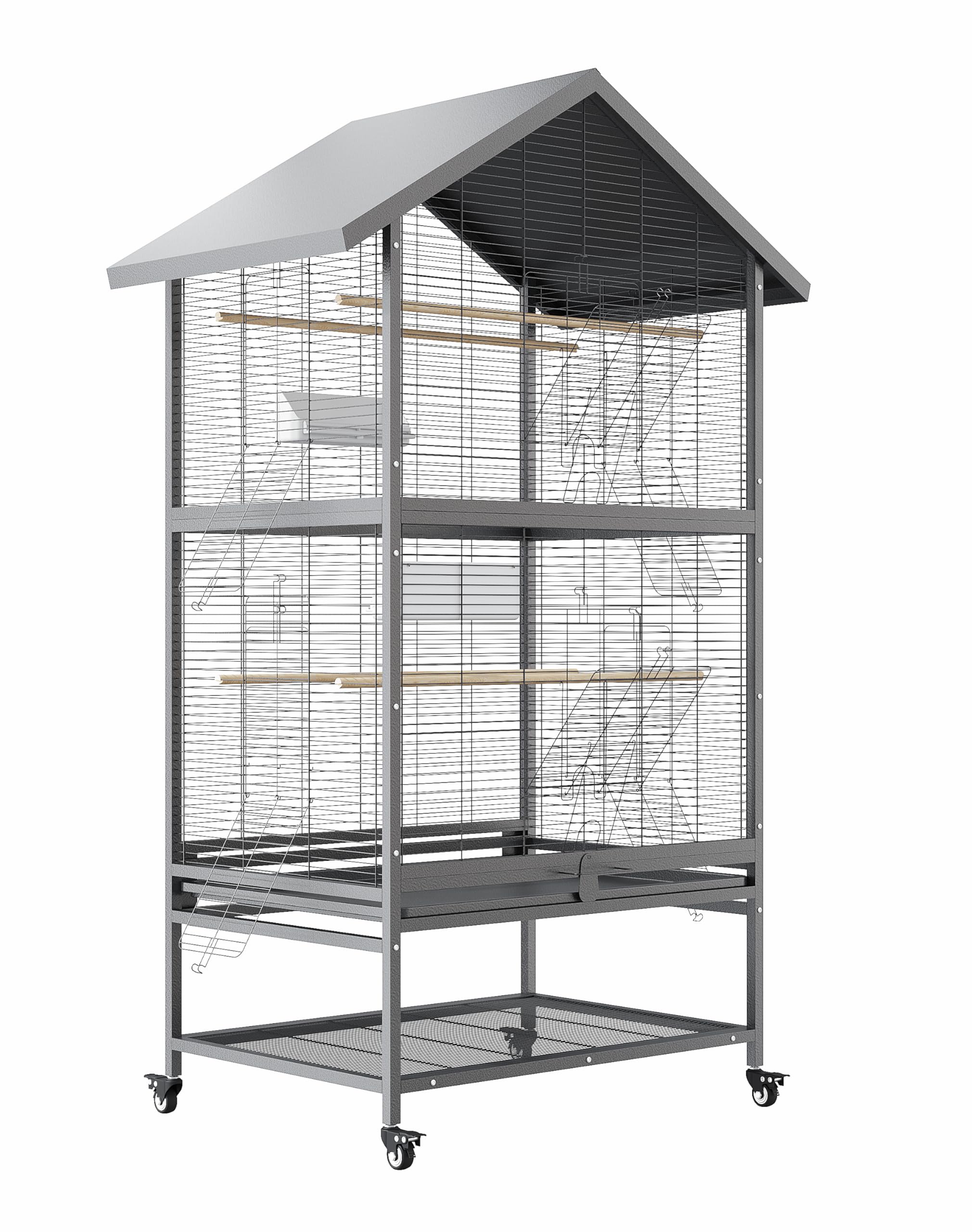 GarveeHome 65.5 Inch Large Bird Cage, Metal Parakeet Cage with Rolling Stand, Wide Parrot Cage, Feed Bowls for Parakeets, Cockat