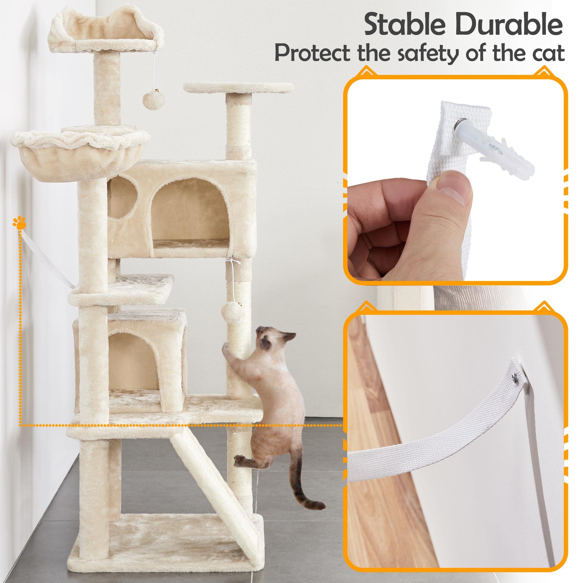 Yaheetech 57 Inches Cat Tree, Cat Tower With Versatile Condos, Premium Scratching Boards And Jump Platform, Cat Stand House For