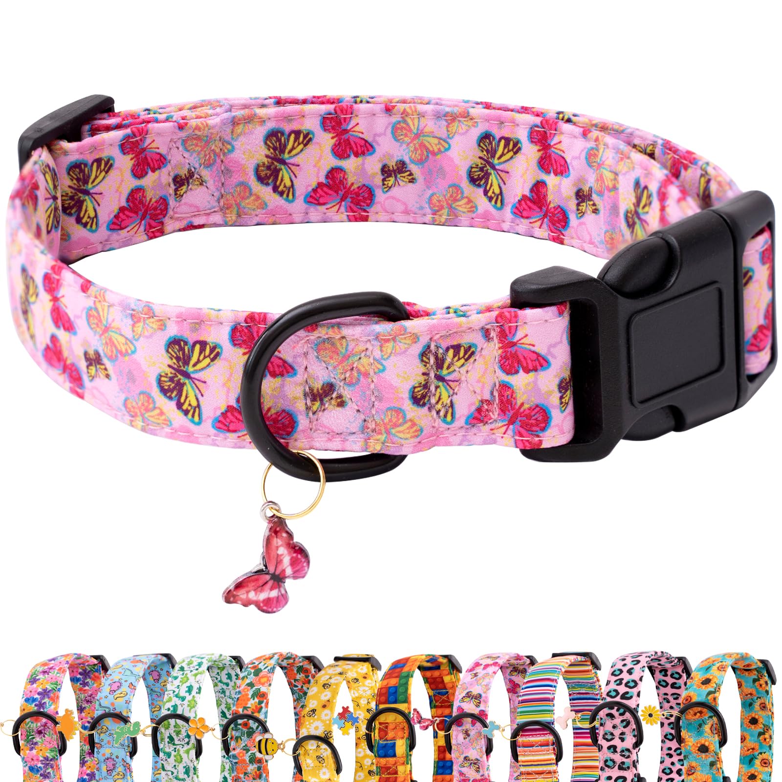 Faygarsle Dog Collar For Small Medium Large Dogs Cute Pink Puppy Collars For Female Dogs Butterfly Patterned Pet Collars For Sum