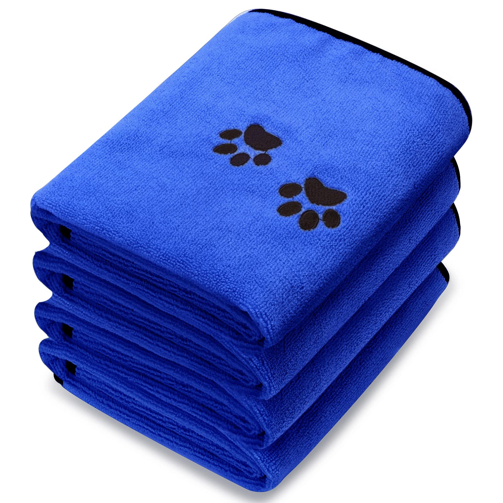 Tegeme 4 Pack Microfiber Dog Towels - Soft, Absorbent Pet Bath Towels for Dogs & Cats, Deep Blue, 35 x 20 Inch, Grooming & Drying
