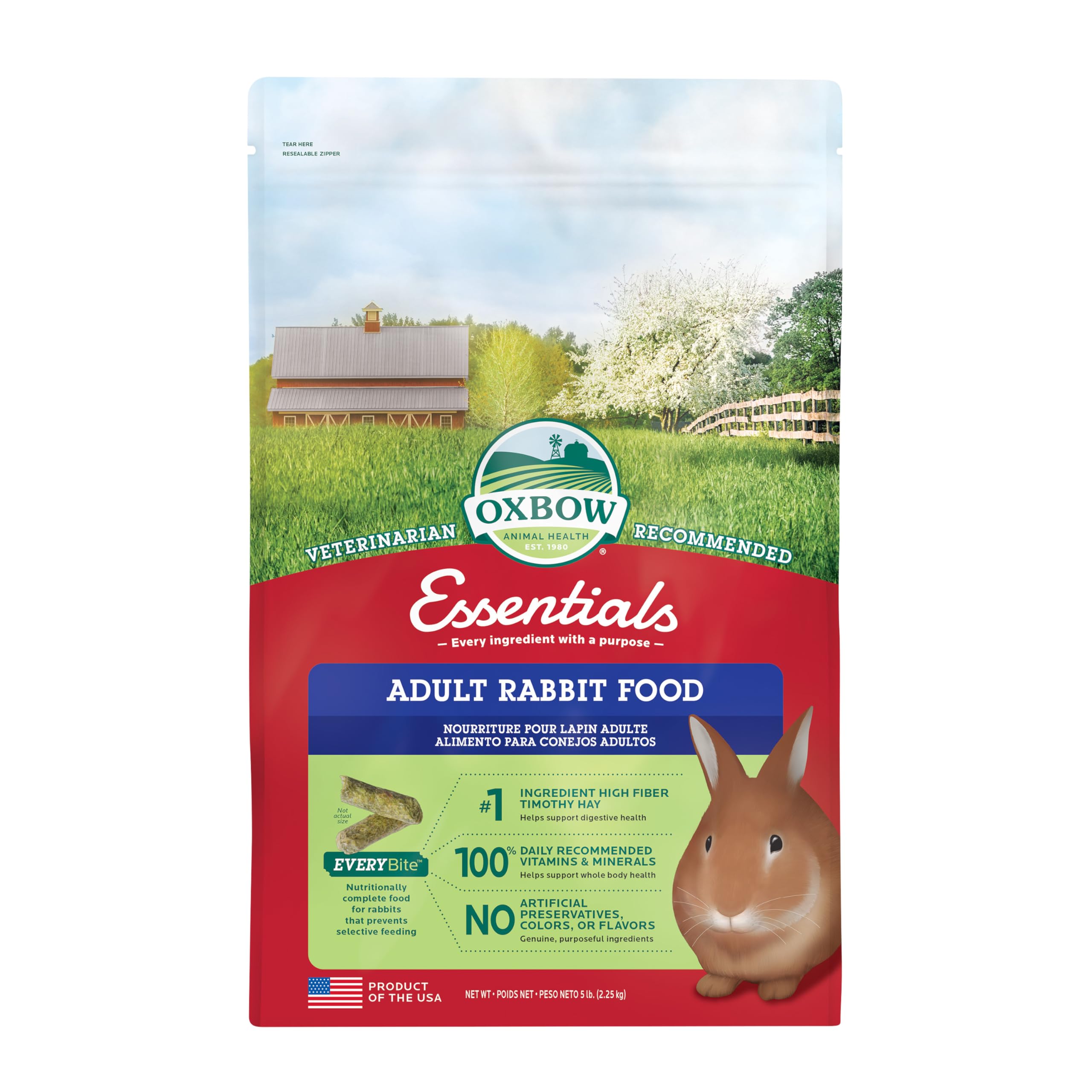 Oxbow Essentials Adult Rabbit Food - All Natural Adult Rabbit Pellets - Veterinarian Recommended- No Artificial Ingredients- All