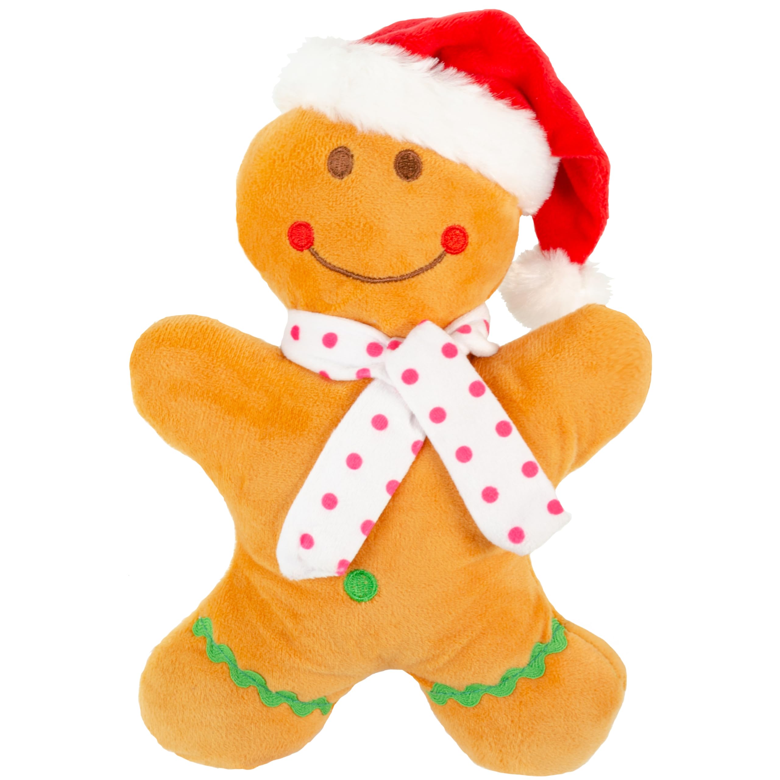 Holiday Plush Pet Toy Fun For Christmas Designs With Squeaker Dog Chew Toy (9'' Gingerbread 2 Pcs)