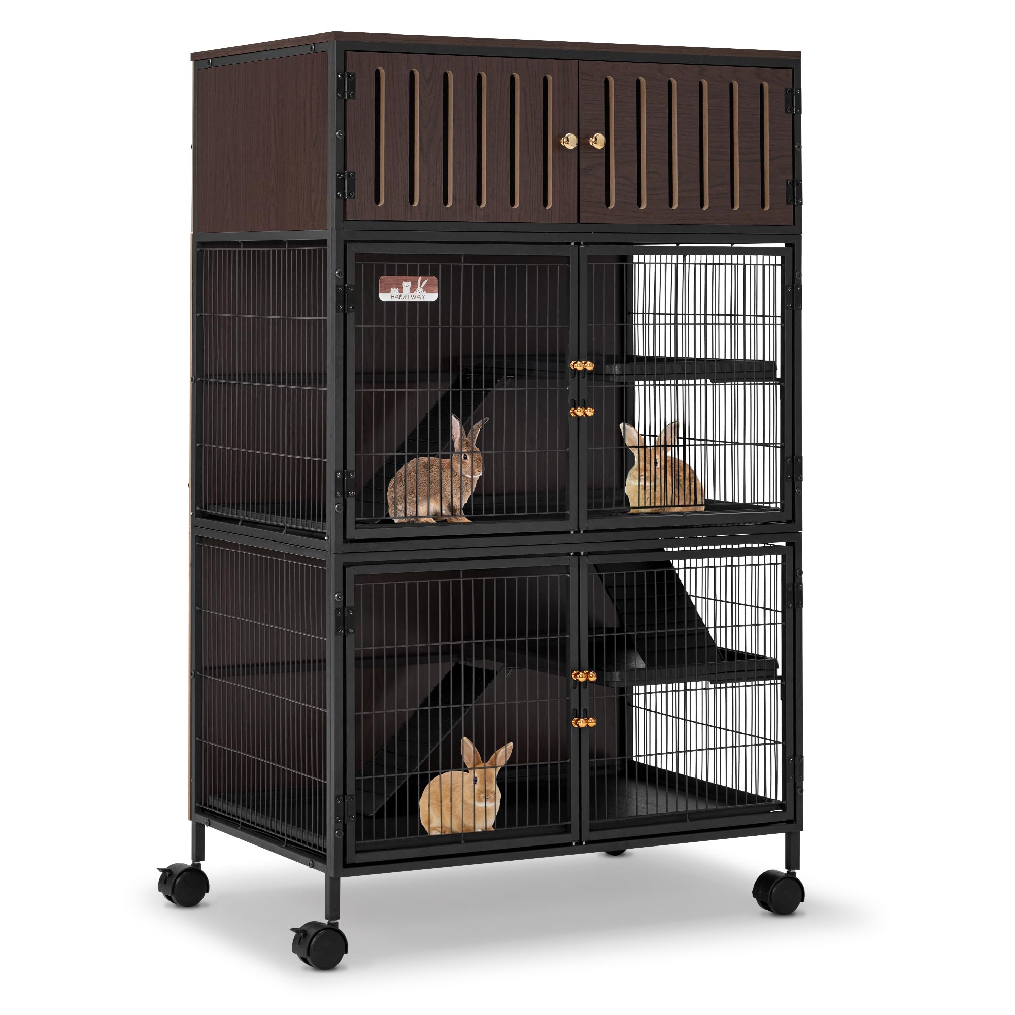 Habutway 50''H Metal Large Ferret Cage, Rolling Chinchilla Cage With Removable Ramps& Double Door, Critter Nation With Locker, R