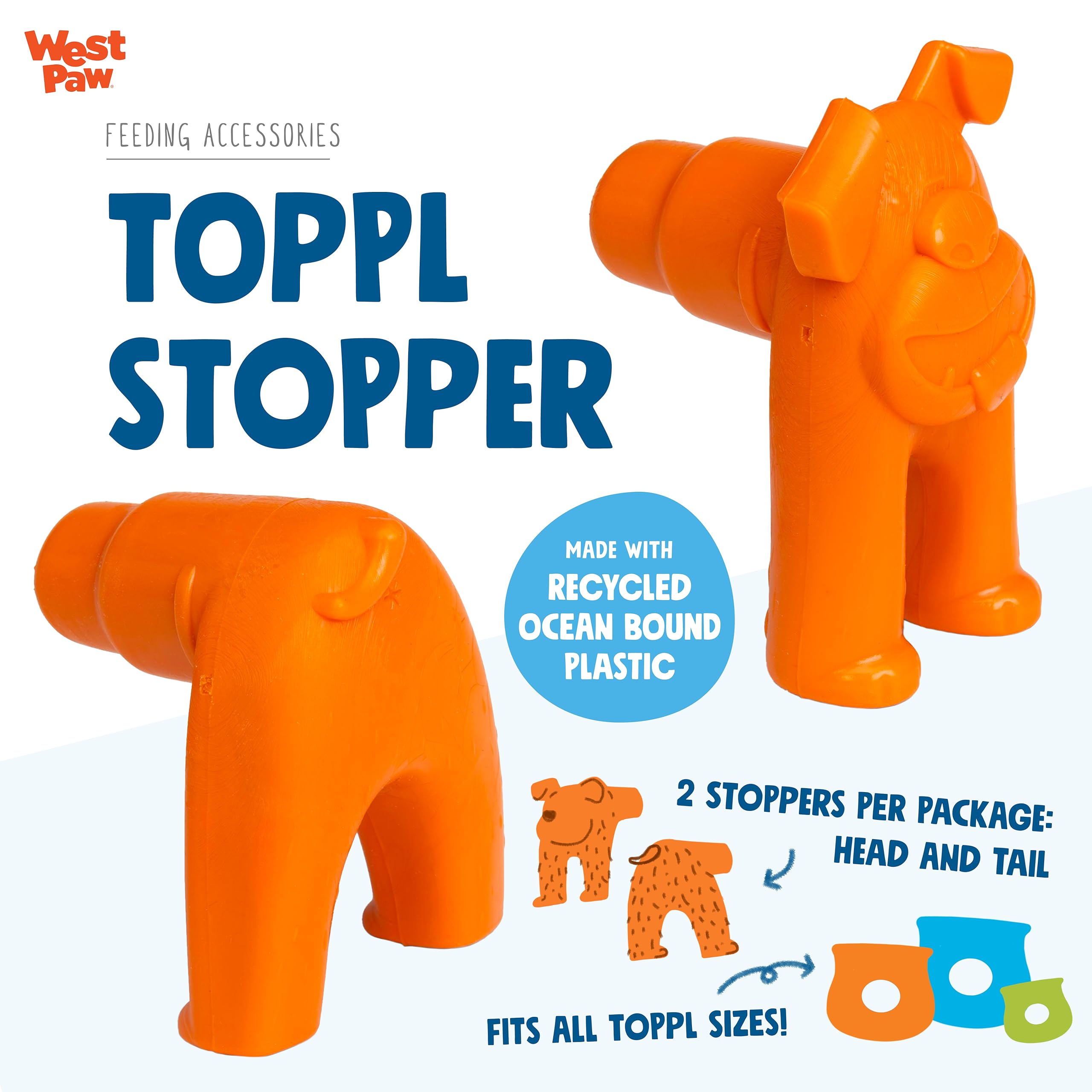 West Paw Toppl Stopper 2-Pack In Tangerine - Designed For Dog Enrichment, Accessory That Fits All Toppl Dog Toy Sizes - Makes Me