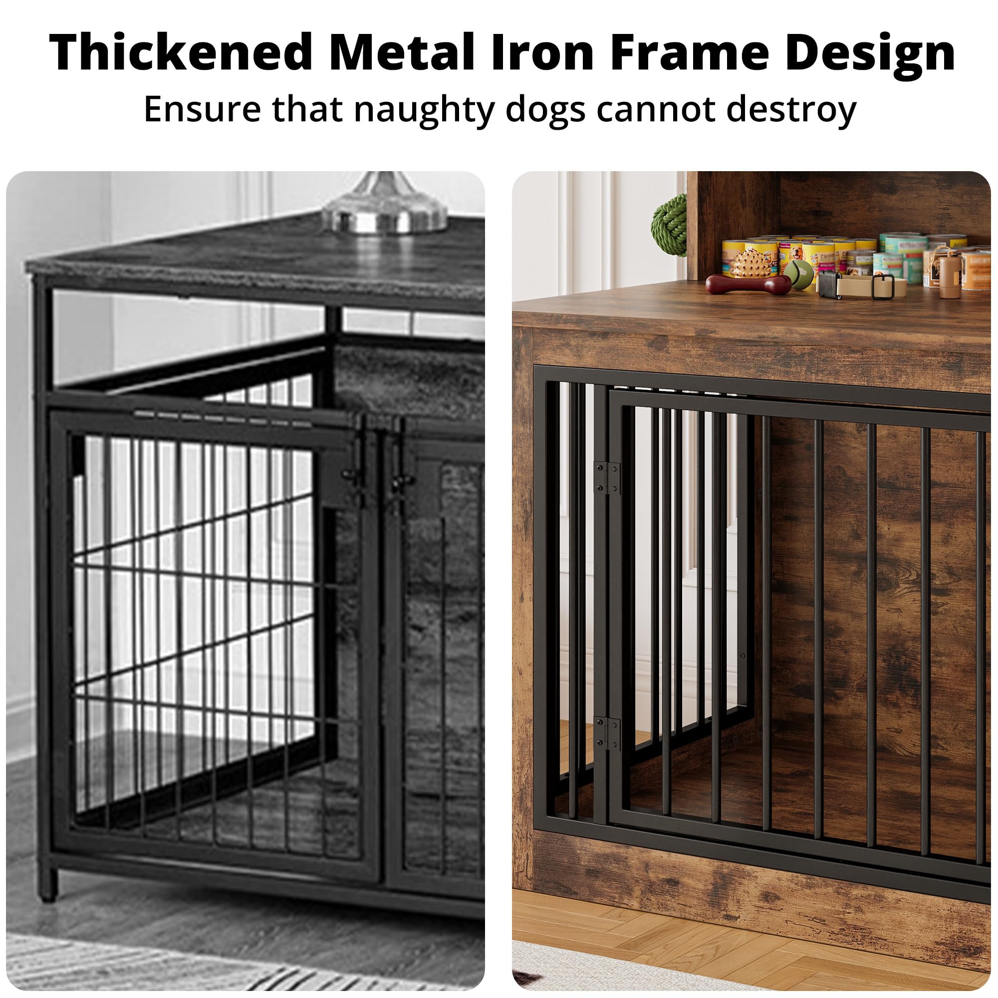 IRONCK Wooden Dog Crate Furniture with Storage, Heavy Duty Pet Cage for Small Dogs, 33.4" L x 19.3" W x 37.4" H, Brown,