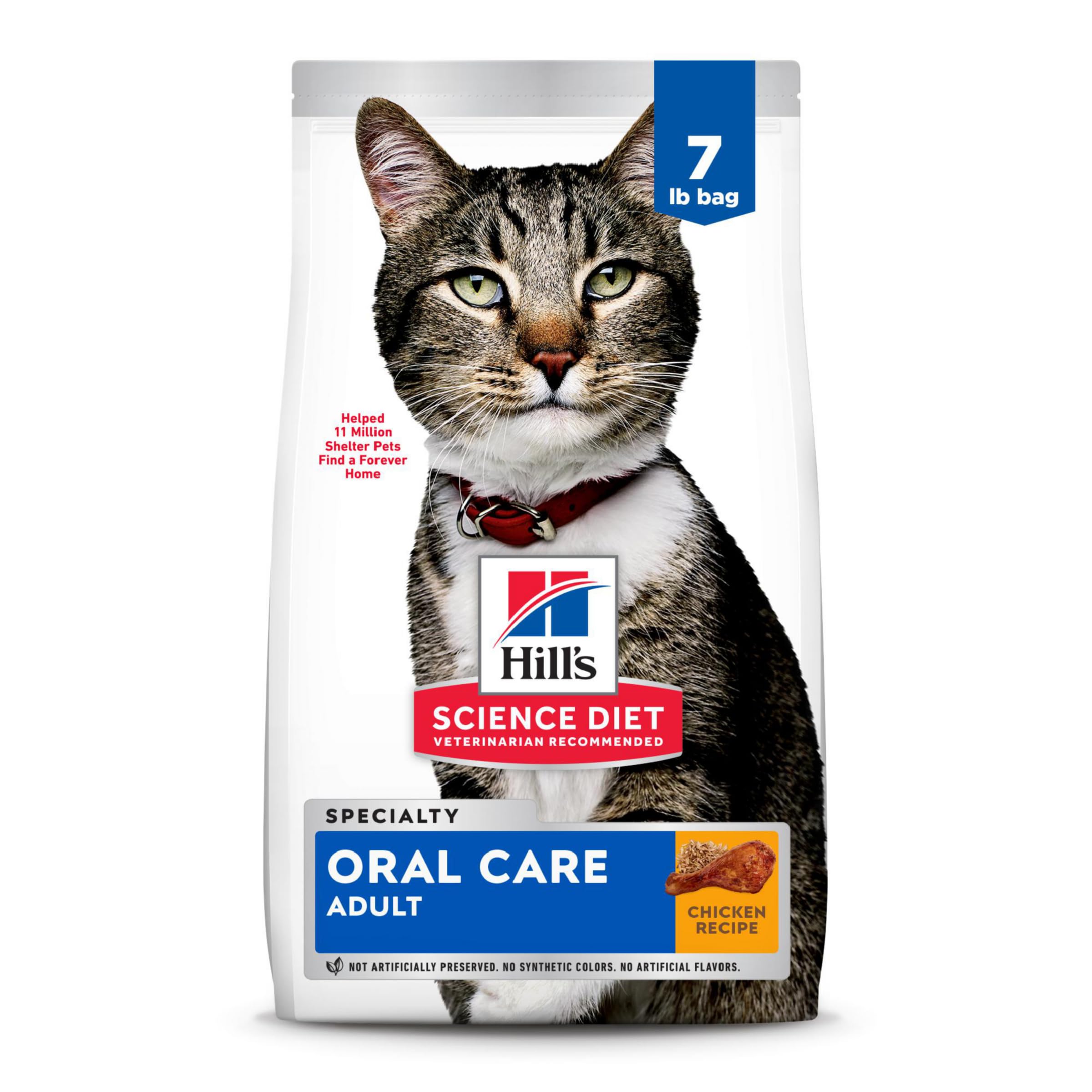 Hills Science Diet Oral Care, Adult 1-6, Plaque & Tartar Buildup Support, Dry Cat Food, Chicken Recipe, 7 lb Bag