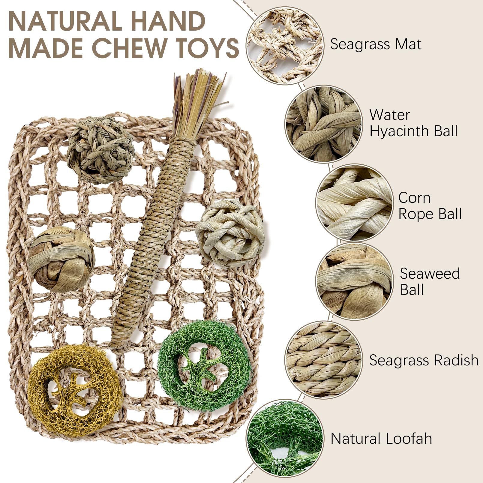 Hamiledyi Rabbit Seagrass Activity Mat Bunny Toy Hanging Rabbit Chew Toys For Teeth Rabbit Enrichment Toys Seagrass Protector Ma