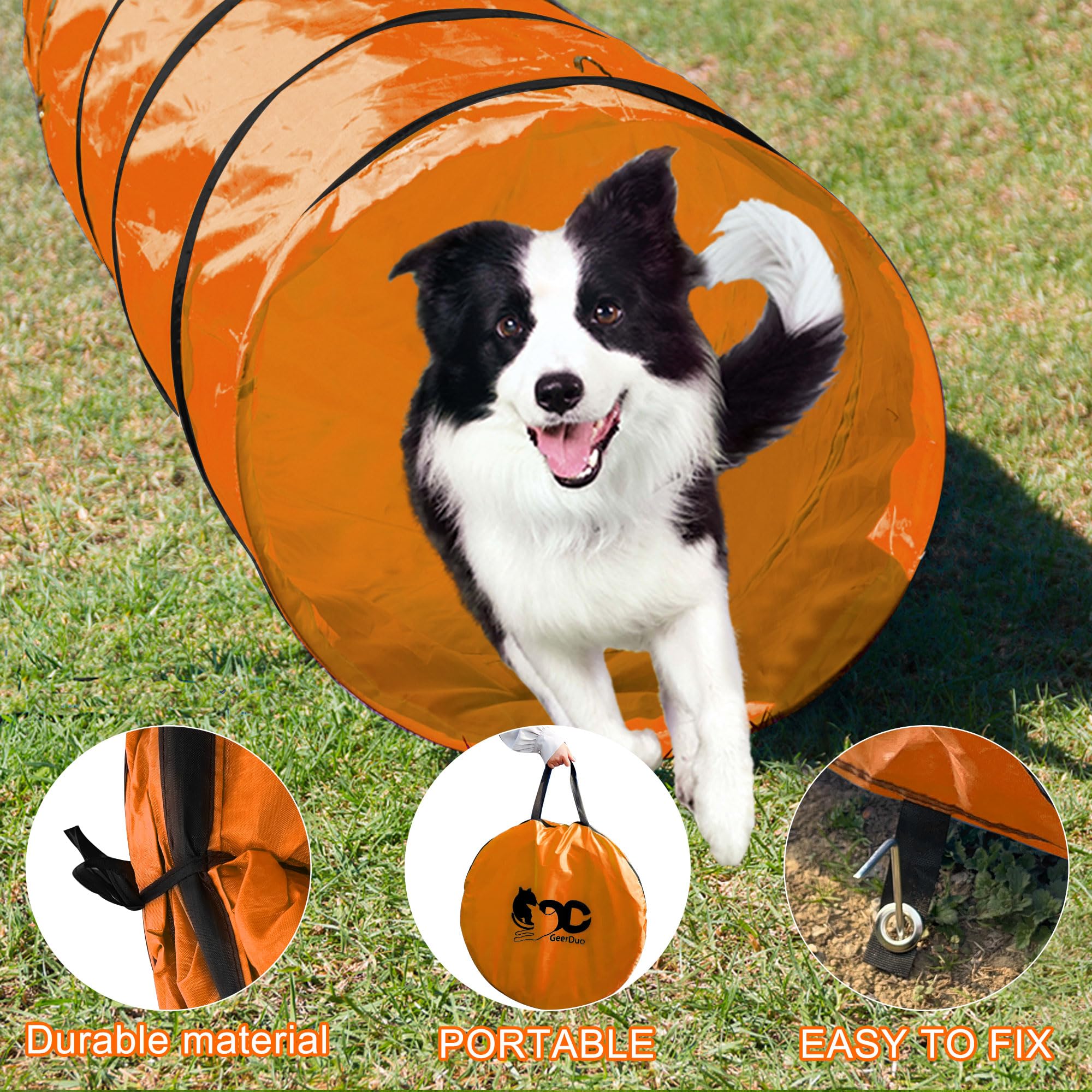 Geerduo Dog Agility Tunnel, Dog Agility Equipment, Dog Agility Training With Carry Bag (Orange)