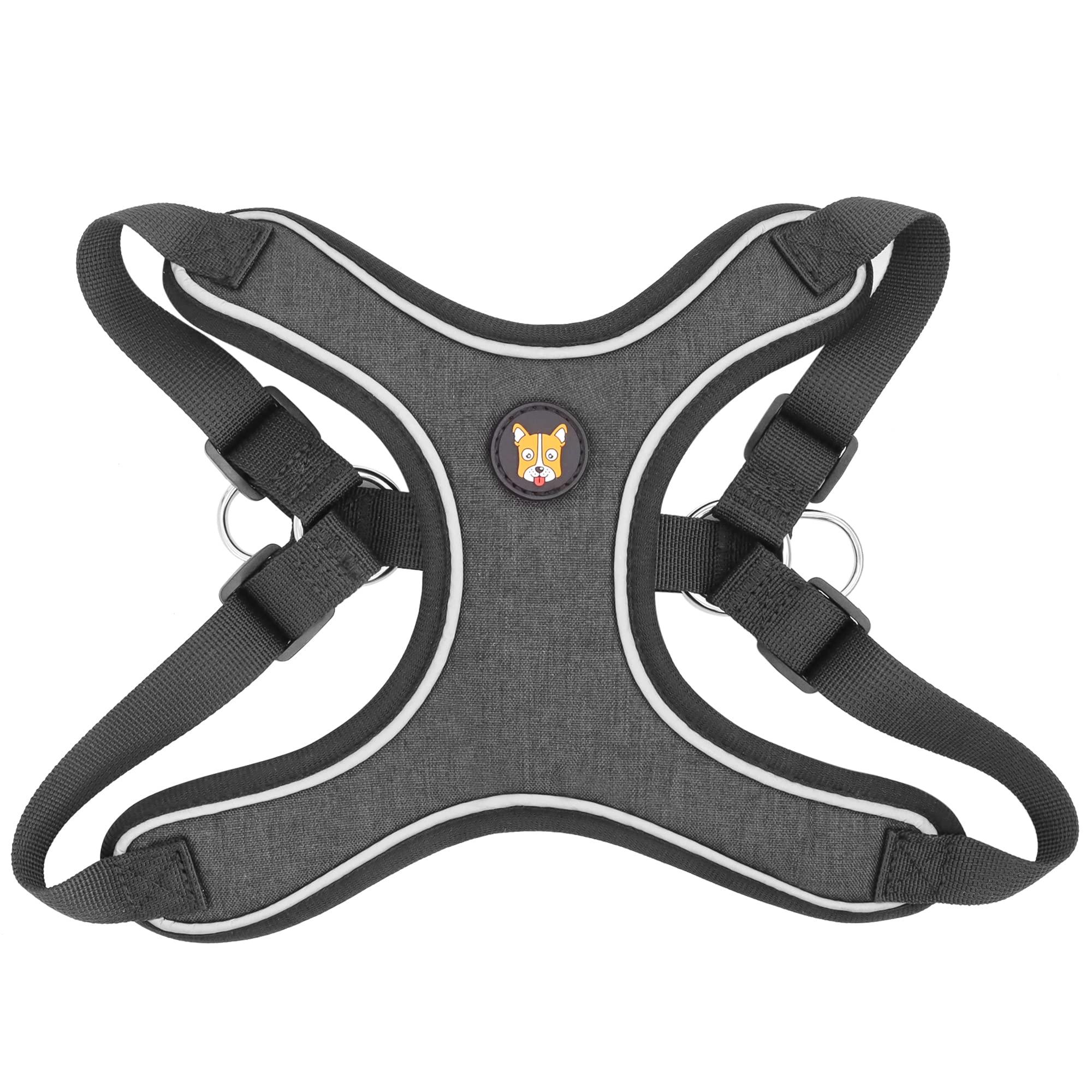 Huggiegems Adjustable Dog Harness Vest And Leash Set For Small, Medium Dogs No Pull, Step In Escape Proof Reflective Easy Walk Puppy Harness, Black, S (Comes With A Measuring Tape)