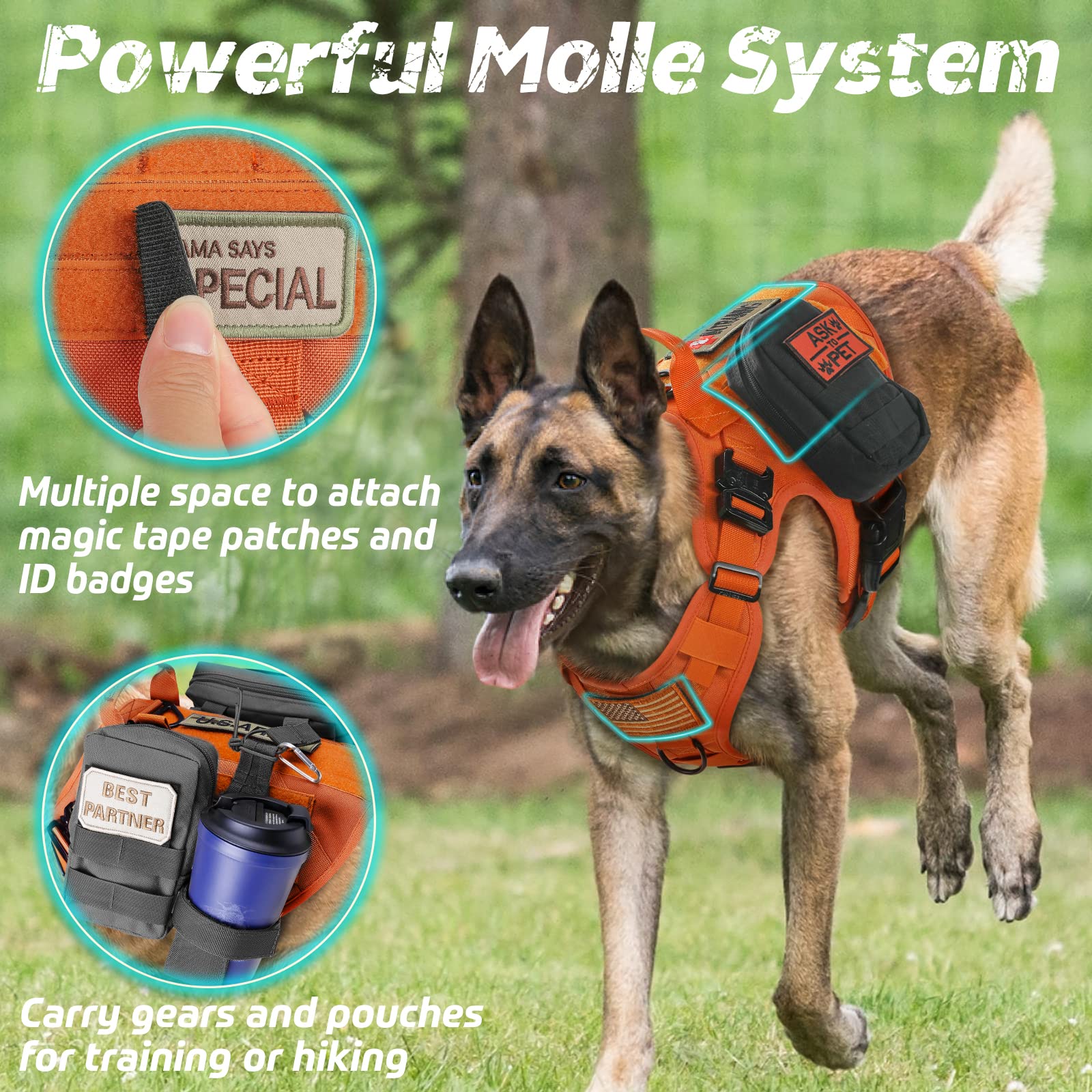 Rabbitgoo Tactical Dog Harness For Large Dogs, Heavy Duty Dog Harness With Handle, No-Pull Service Dog Vest Large Breed, Adjusta