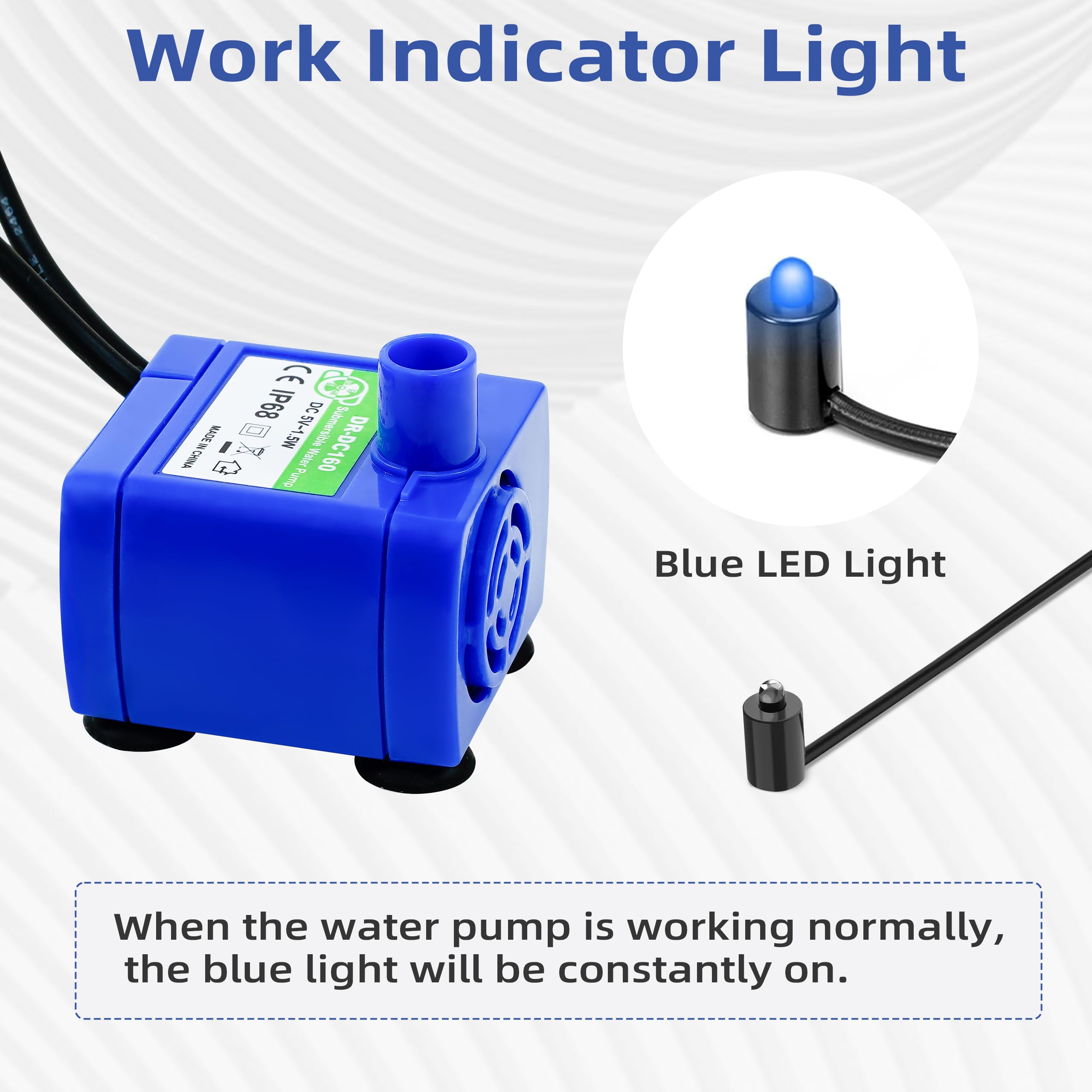 Supersuki Cat Water Fountain Pump DR-DC 160 with LED Light - Submersible Pet Water Dispenser Replacement for Stainless Steel & Ceramic Fountains